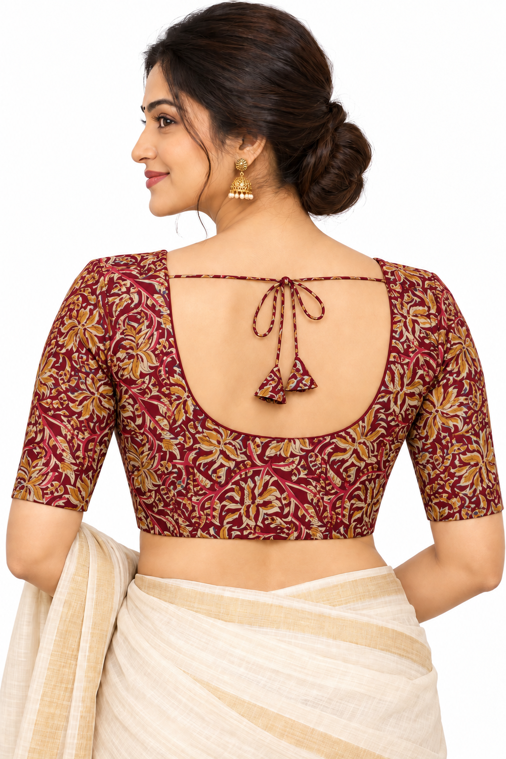 Women's Prints Cotton Blend Saree Blouse with Round Neck, Elbow Sleeve and Regular Fit | Ready-to-Wear Saree Blouse for Daily Wear & Festive Wear - 144B