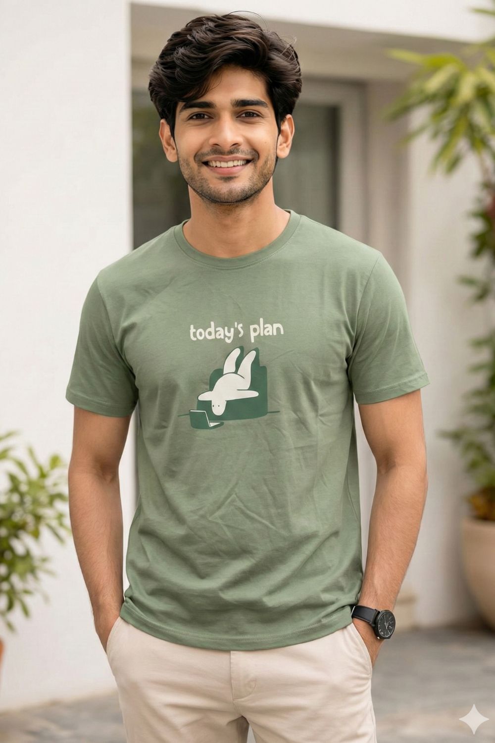 Enhance Men’s Cotton Graphic Printed Round Neck Half Sleeve T-Shirt | Today’s Plan Everyday Wear - Green - TG08