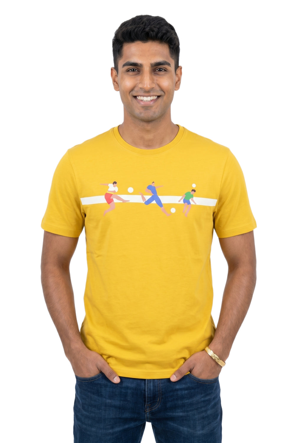 Enhance Men’s Cotton T-Shirt – Round Neck Printed T-Shirt with Football Graphic | Casual Everyday Wear T-Shirt - Mustard - TG18