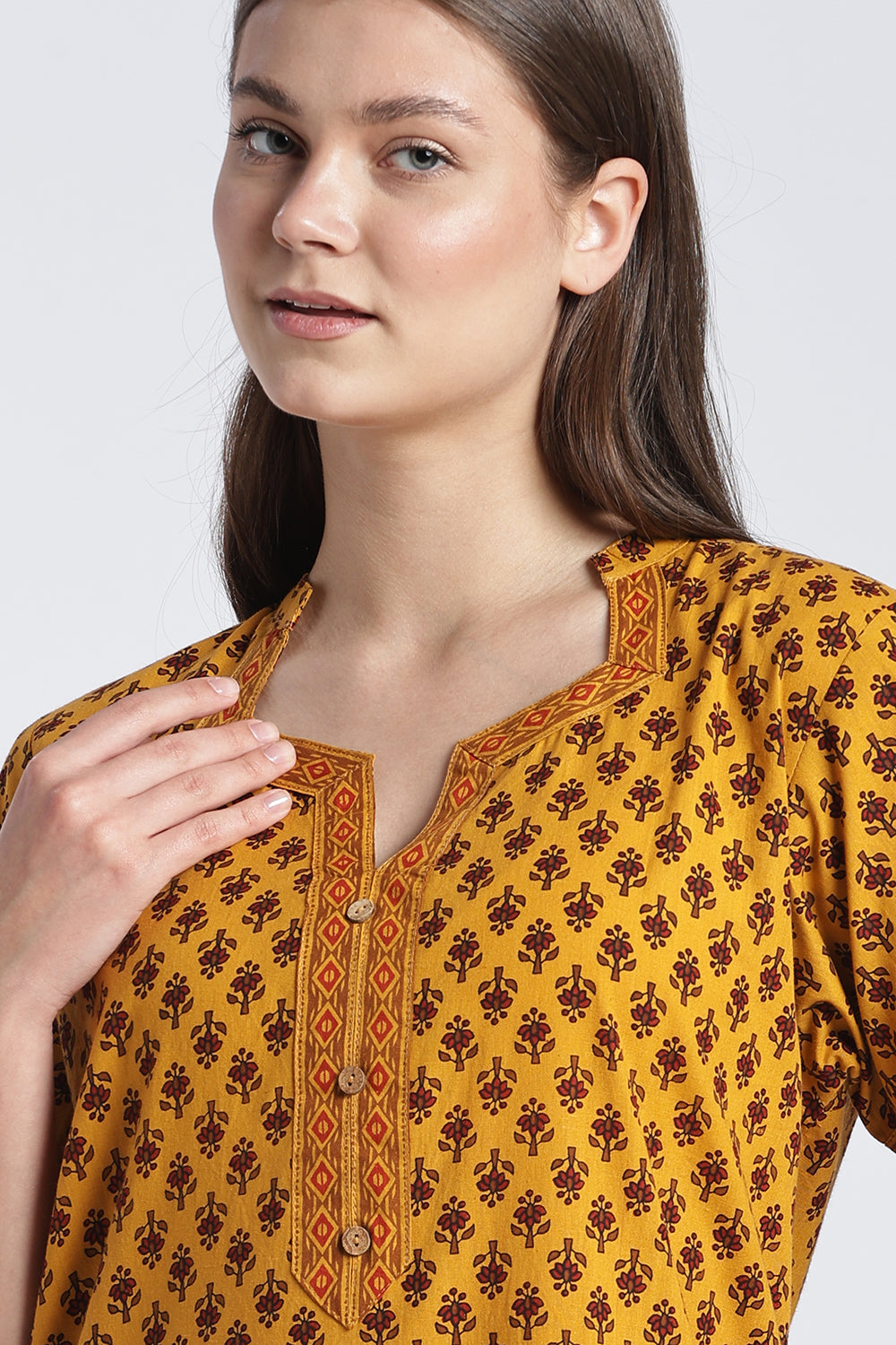 Naidu Hall Women’s Printed Cotton Nighty | Floral Block Print V-Neck Night Dress with Short Sleeves | Relaxed Fit Daily Wear & Sleepwear
- NB50