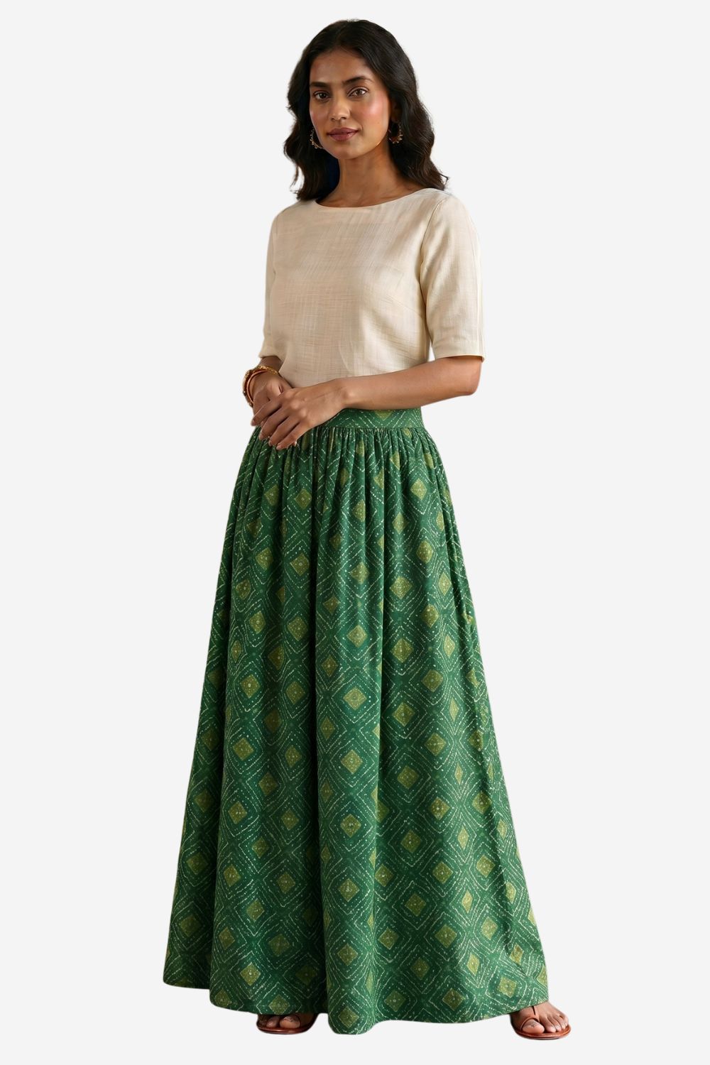 Mythri Bandhani Printed Flared Long Skirt for Women | Traditional Ethnic Maxi Skirt - SK05