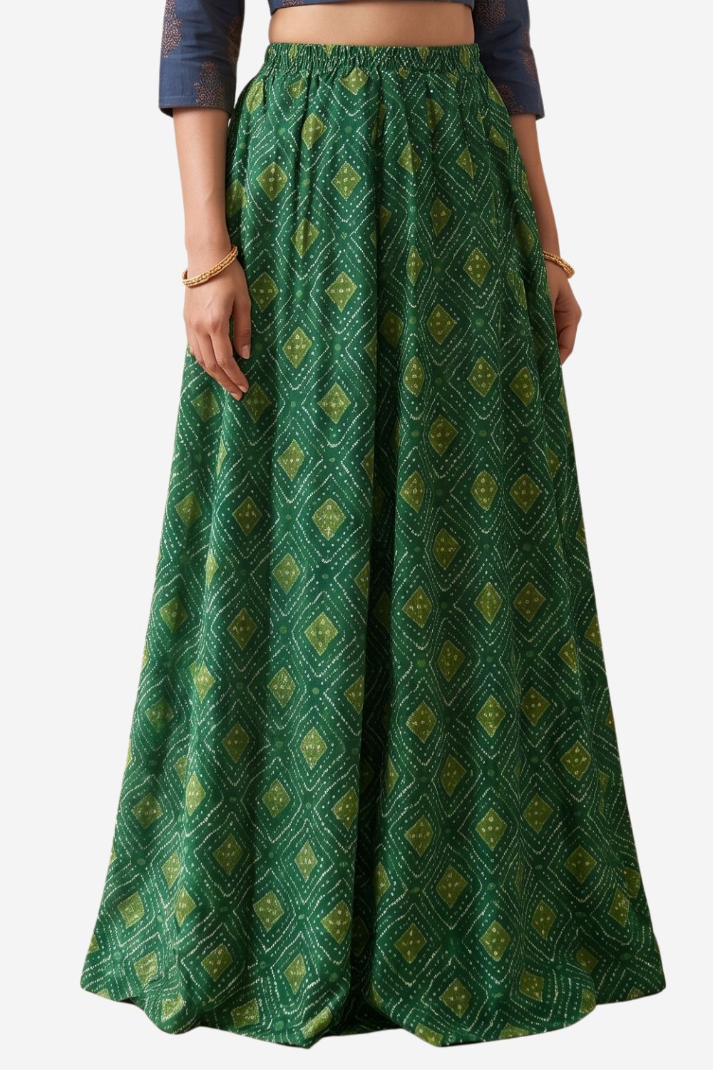Mythri Bandhani Printed Flared Long Skirt for Women | Traditional Ethnic Maxi Skirt - SK05