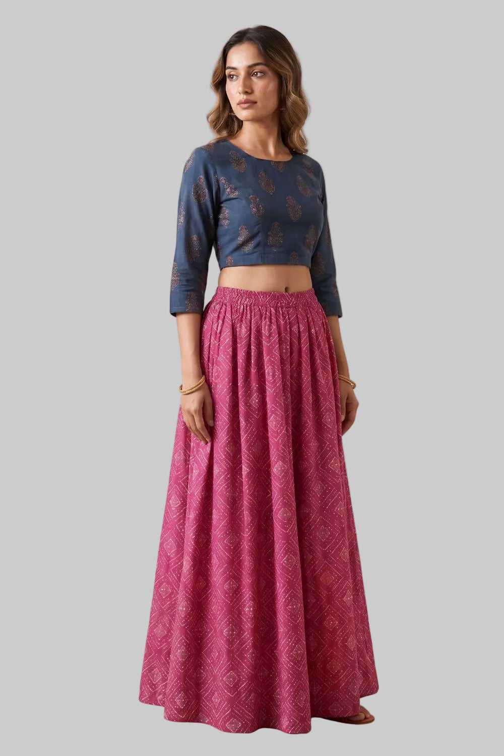 Mythri Bandhani Printed Flared Long Skirt for Women | Traditional Ethnic Maxi Skirt - SK05