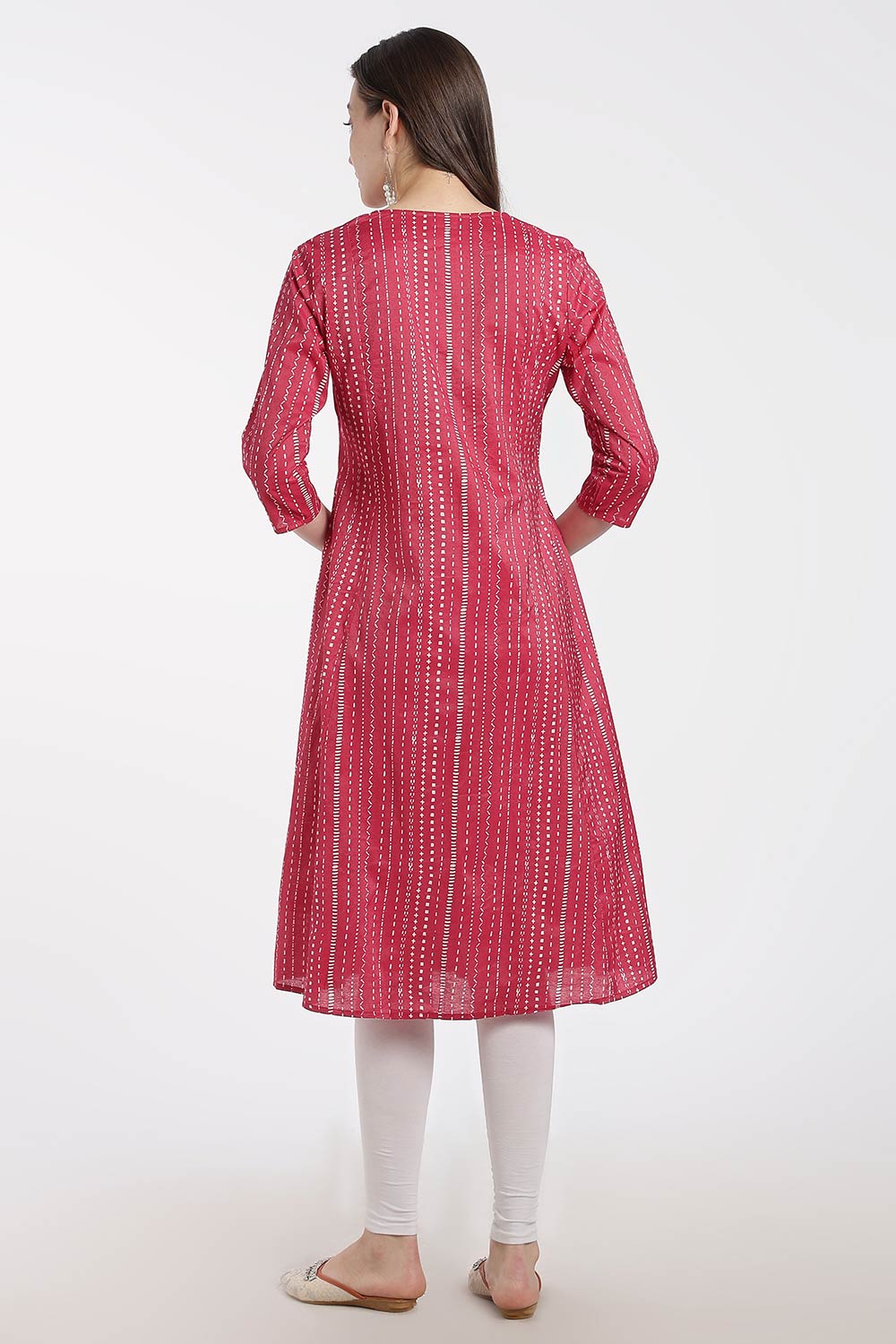 Mythri Women’s Cotton Chanderi Embroidered Kurti – V-Neck 3/4 Sleeve Butta Print Ethnic Kurti for Women | Everyday Cotton Kurti - 1205