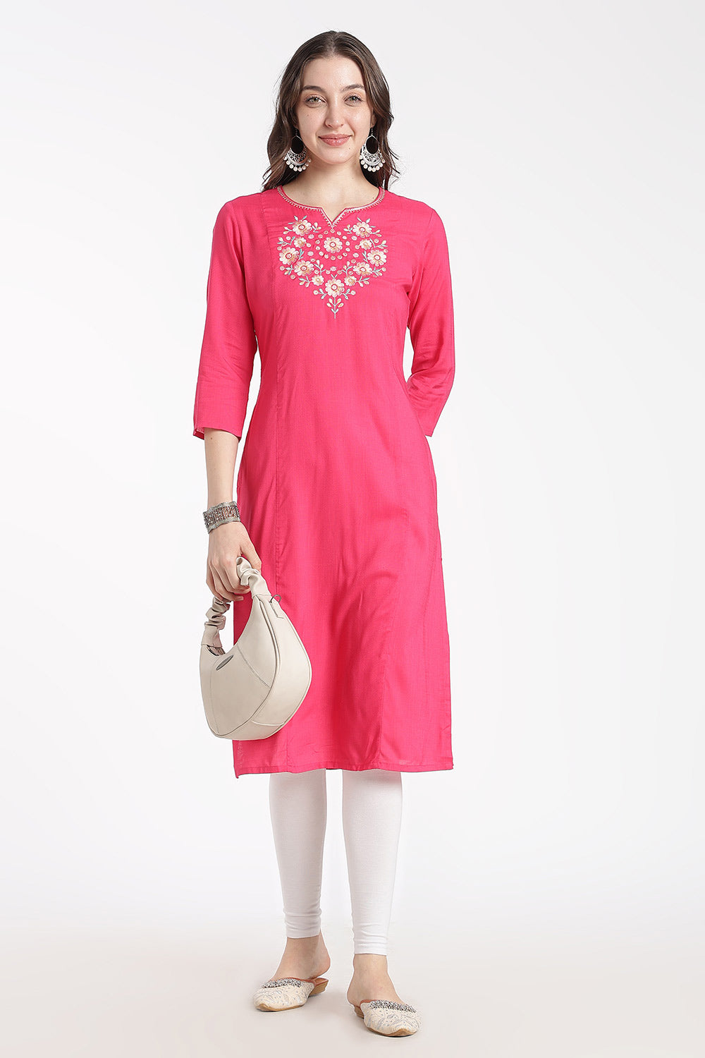 Mythri Rayon Kurti for Women – Regular Fit Embroidered Kurti with Round Neck V-Notch | Everyday Wear Kurta - RS09