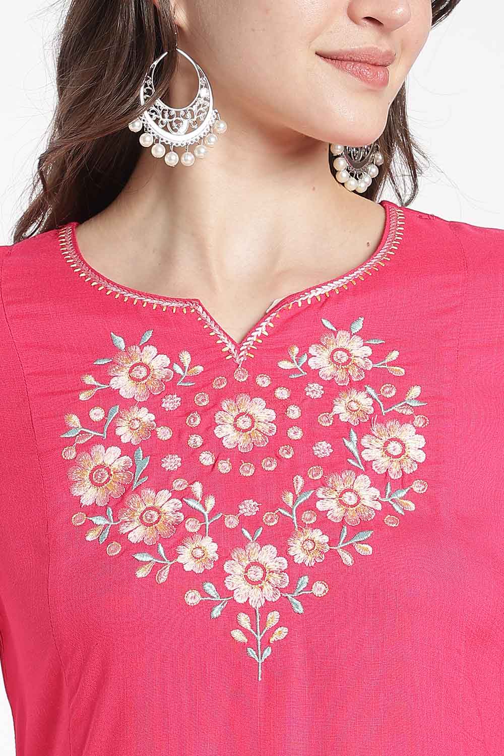 Mythri Rayon Kurti for Women – Regular Fit Embroidered Kurti with Round Neck V-Notch | Everyday Wear Kurta - RS09