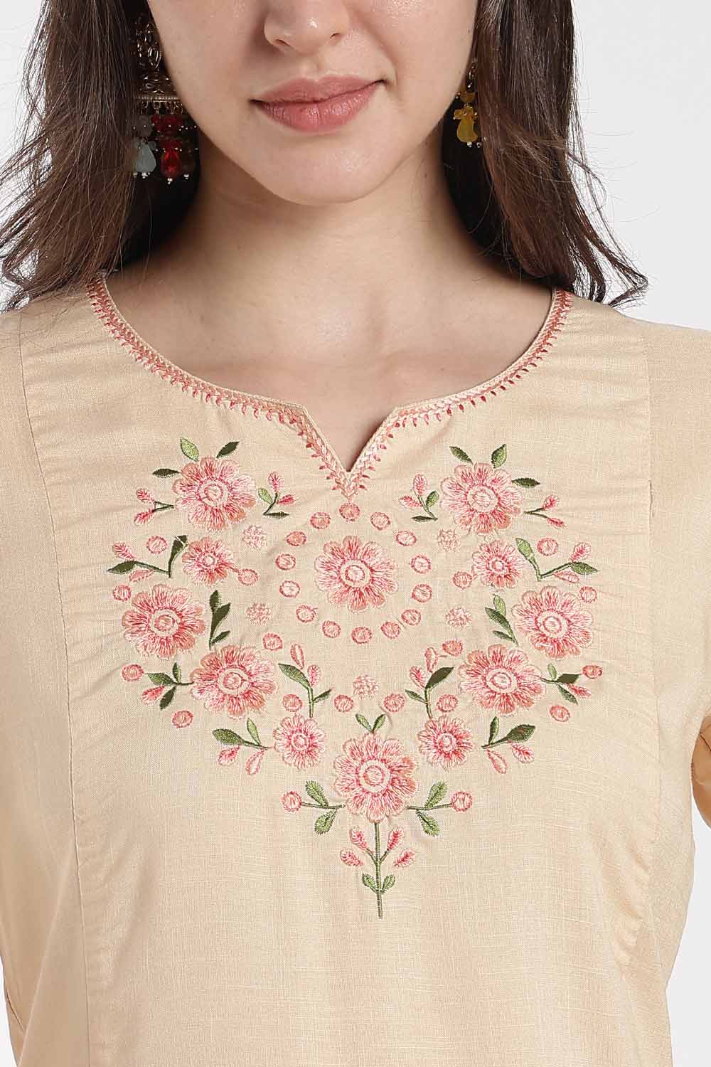 Mythri Rayon Kurti for Women – Regular Fit Embroidered Kurti with Round Neck V-Notch | Everyday Wear Kurta - RS09