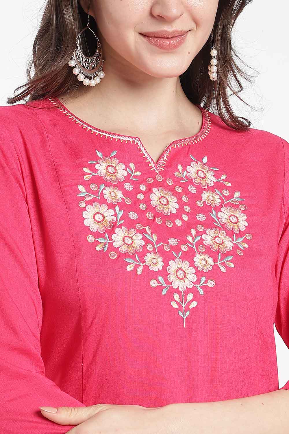 Mythri Rayon Kurti for Women – Regular Fit Embroidered Kurti with Round Neck V-Notch | Everyday Wear Kurta - RS09