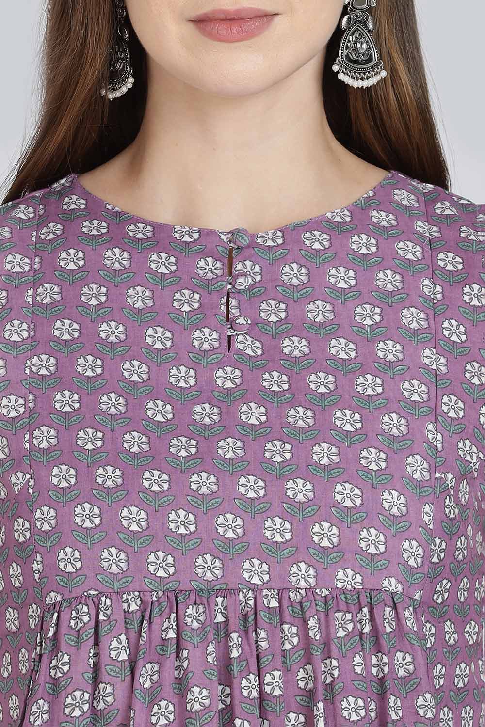 Mythri Women’s Cotton A-Line Casual Top | Floral Butta Print Sleeveless Top with Potli Button V-Slit Neck - TO37