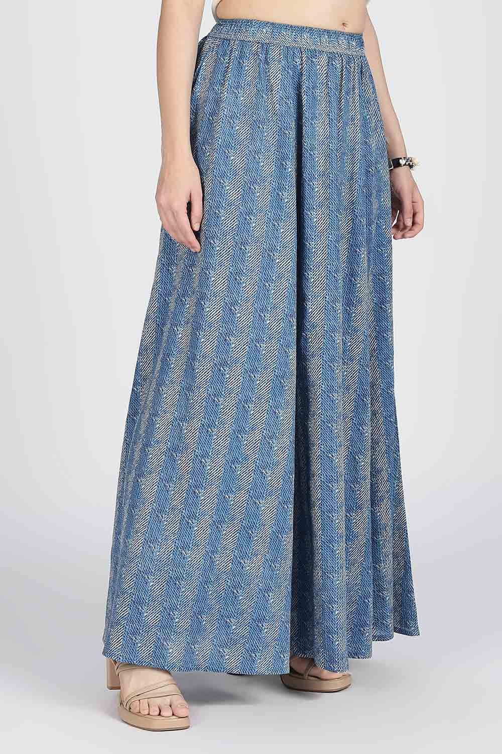 Mythri Women’s Cotton Blend Jaipur Print Skirt | Free Size Woven Full Skirt for Everyday Wear - Blue - SK05