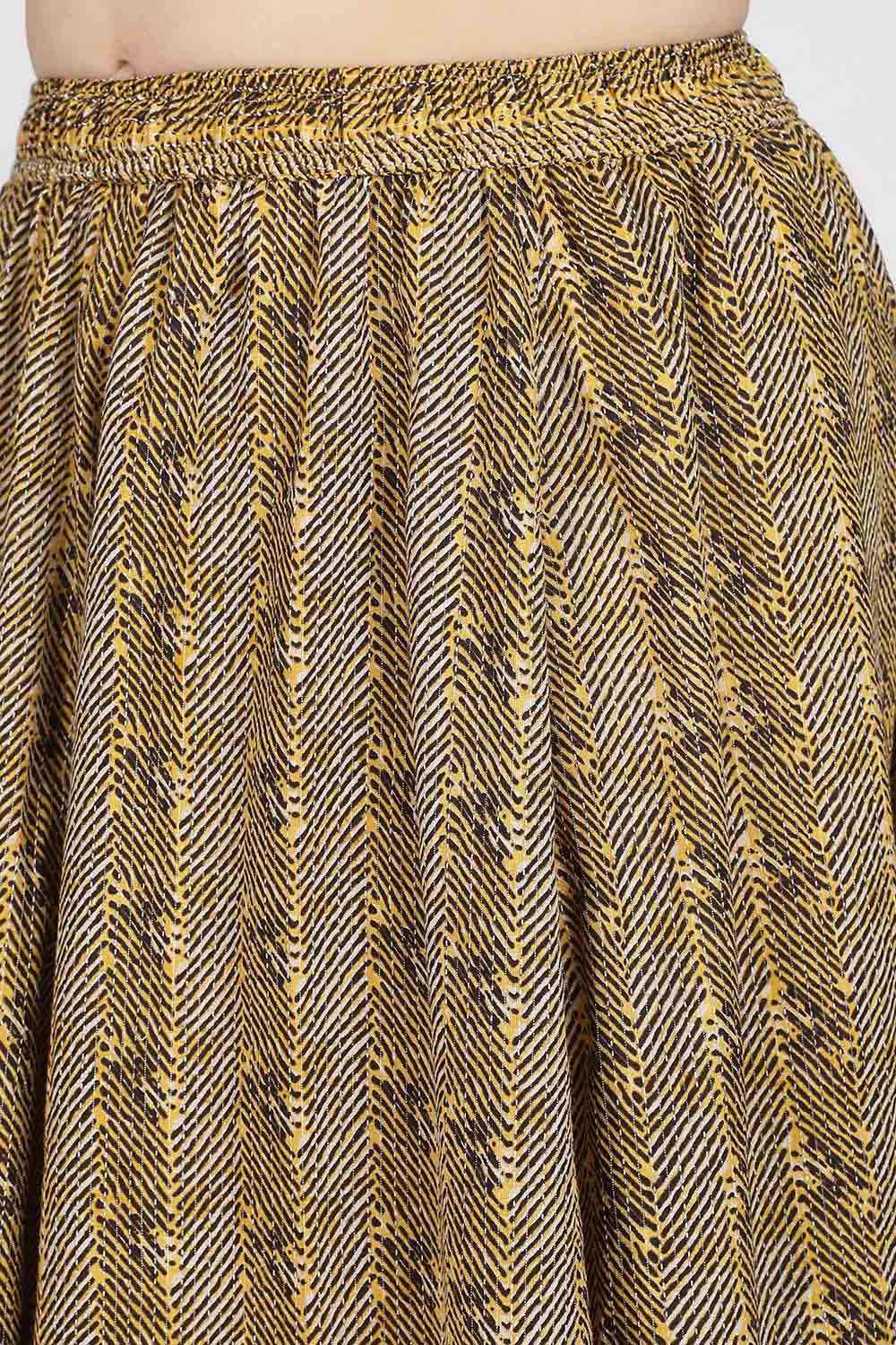 Mythri Women’s Cotton Blend Jaipur Print Skirt | Free Size Woven Full Skirt for Everyday Wear - Mustard - SK05