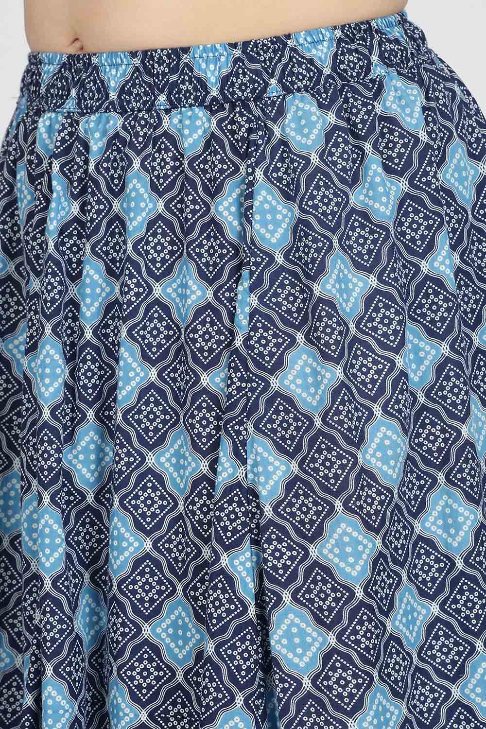 Mythri Women’s Cotton Blend Jaipur Print Skirt | Free Size Woven Full Skirt for Everyday Wear - Navy Blue - SK05