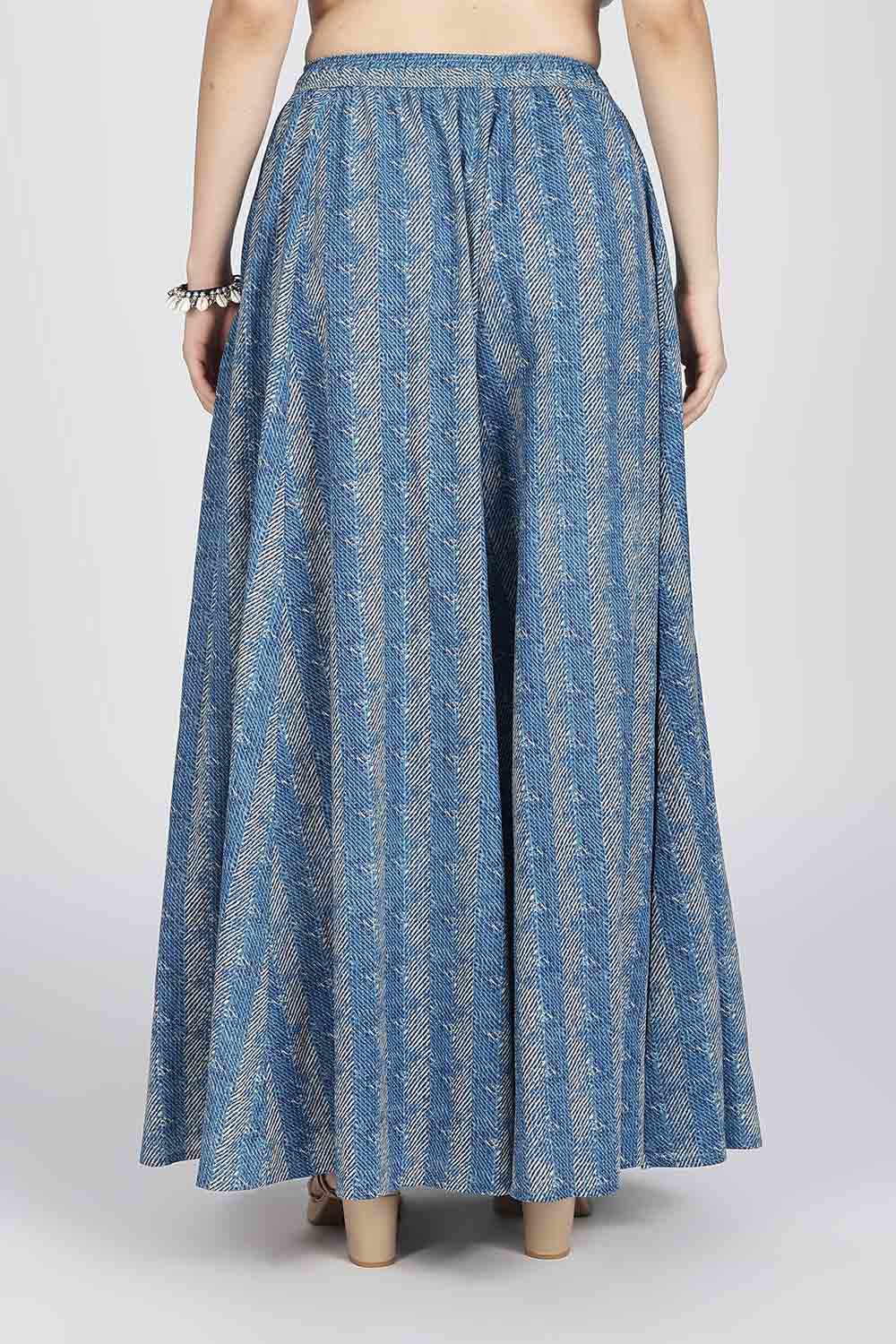 Mythri Women’s Cotton Blend Jaipur Print Skirt | Free Size Woven Full Skirt for Everyday Wear - Blue - SK05