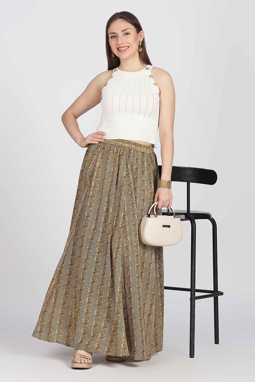 Mythri Women’s Cotton Blend Jaipur Print Skirt | Free Size Woven Full Skirt for Everyday Wear - Mustard - SK05