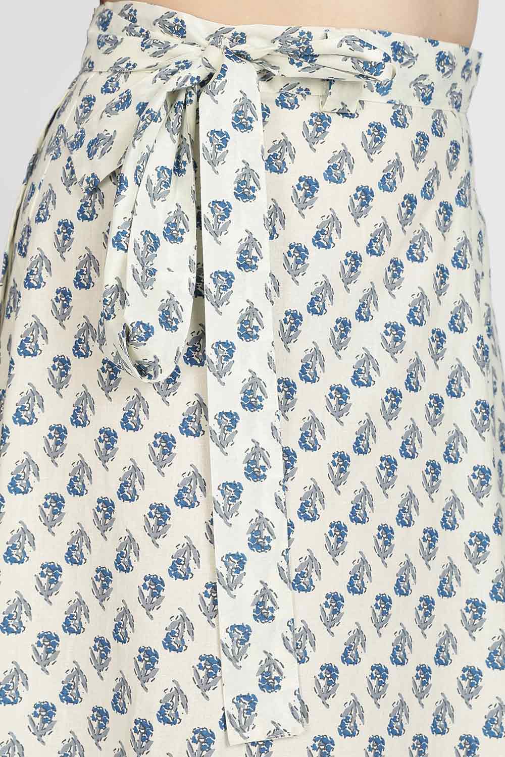 Mythri Women’s Cotton Blend Wrap Skirt with Tie Up Skirt | Free Size Regular Fit Woven Skirt for Daily Wear - Blue - SK07