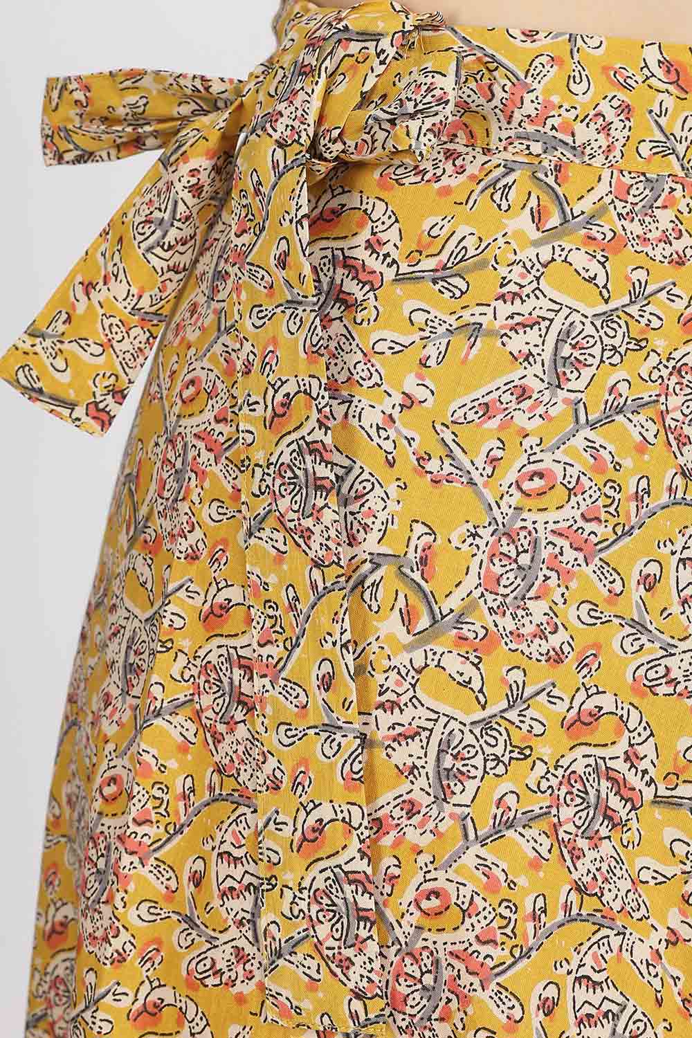 Mythri Women’s Cotton Blend Wrap Skirt with Tie Up Skirt | Free Size Regular Fit Woven Skirt for Daily Wear - Yellow - SK07