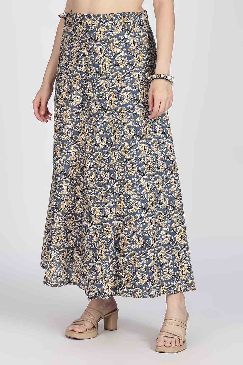 Mythri Women’s Cotton Blend Wrap Skirt with Tie Up Skirt | Free Size Regular Fit Woven Skirt for Daily Wear - Navy Blue - SK07