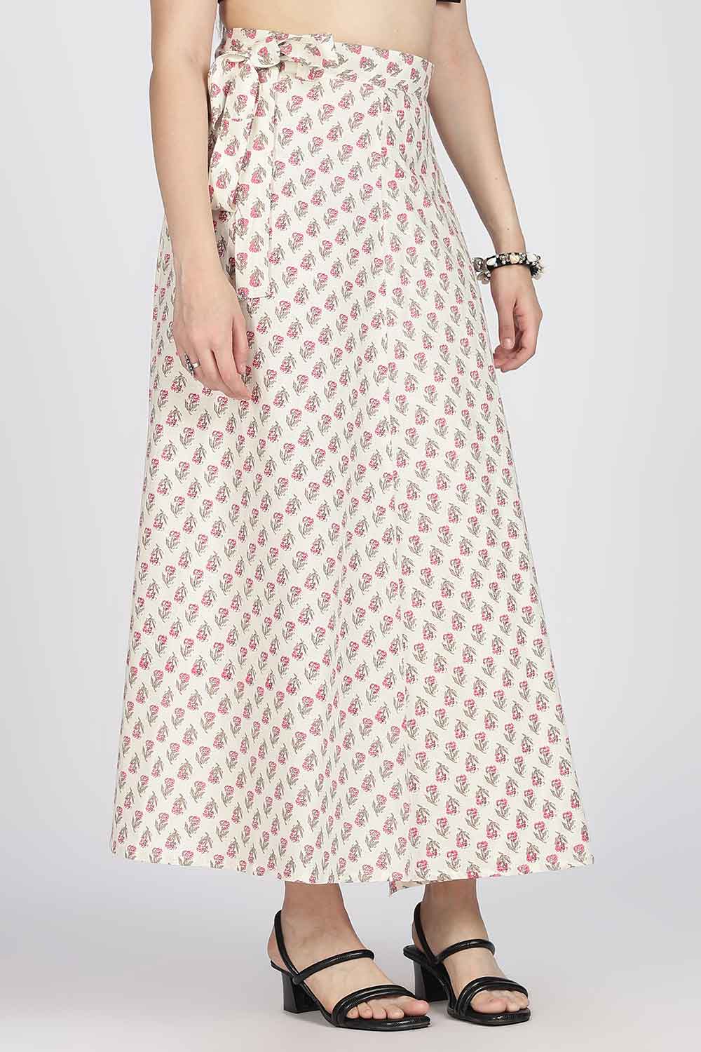 Mythri Women’s Cotton Blend Wrap Skirt with Tie Up Skirt | Free Size Regular Fit Woven Skirt for Daily Wear - Pink - SK07