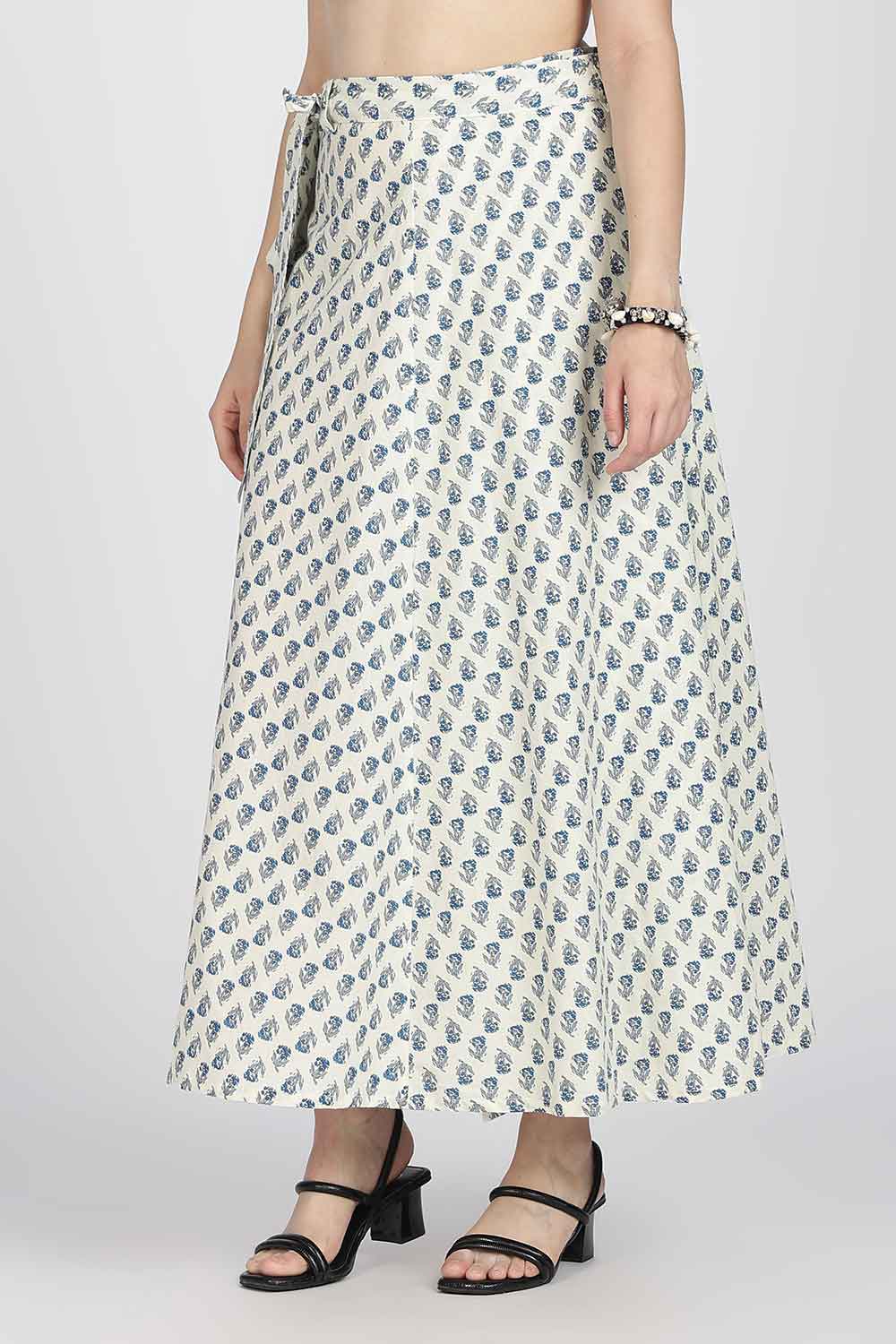 Mythri Women’s Cotton Blend Wrap Skirt with Tie Up Skirt | Free Size Regular Fit Woven Skirt for Daily Wear - Blue - SK07