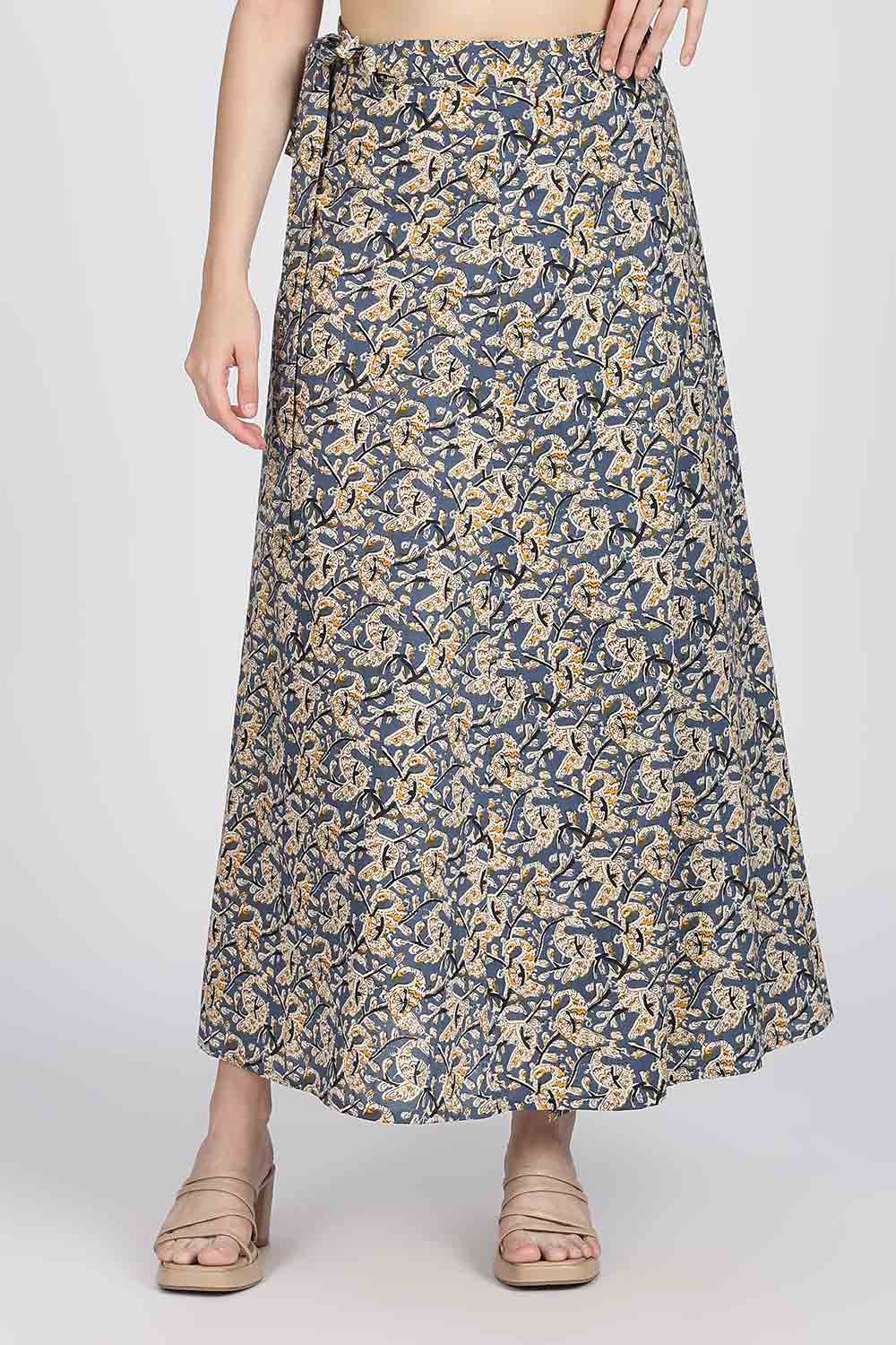 Mythri Women’s Cotton Blend Wrap Skirt with Tie Up Skirt | Free Size Regular Fit Woven Skirt for Daily Wear - Navy Blue - SK07