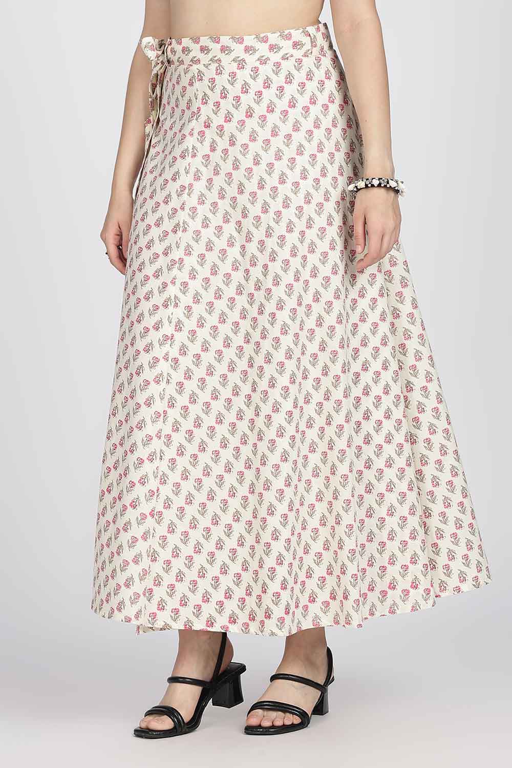 Mythri Women’s Cotton Blend Wrap Skirt with Tie Up Skirt | Free Size Regular Fit Woven Skirt for Daily Wear - Pink - SK07