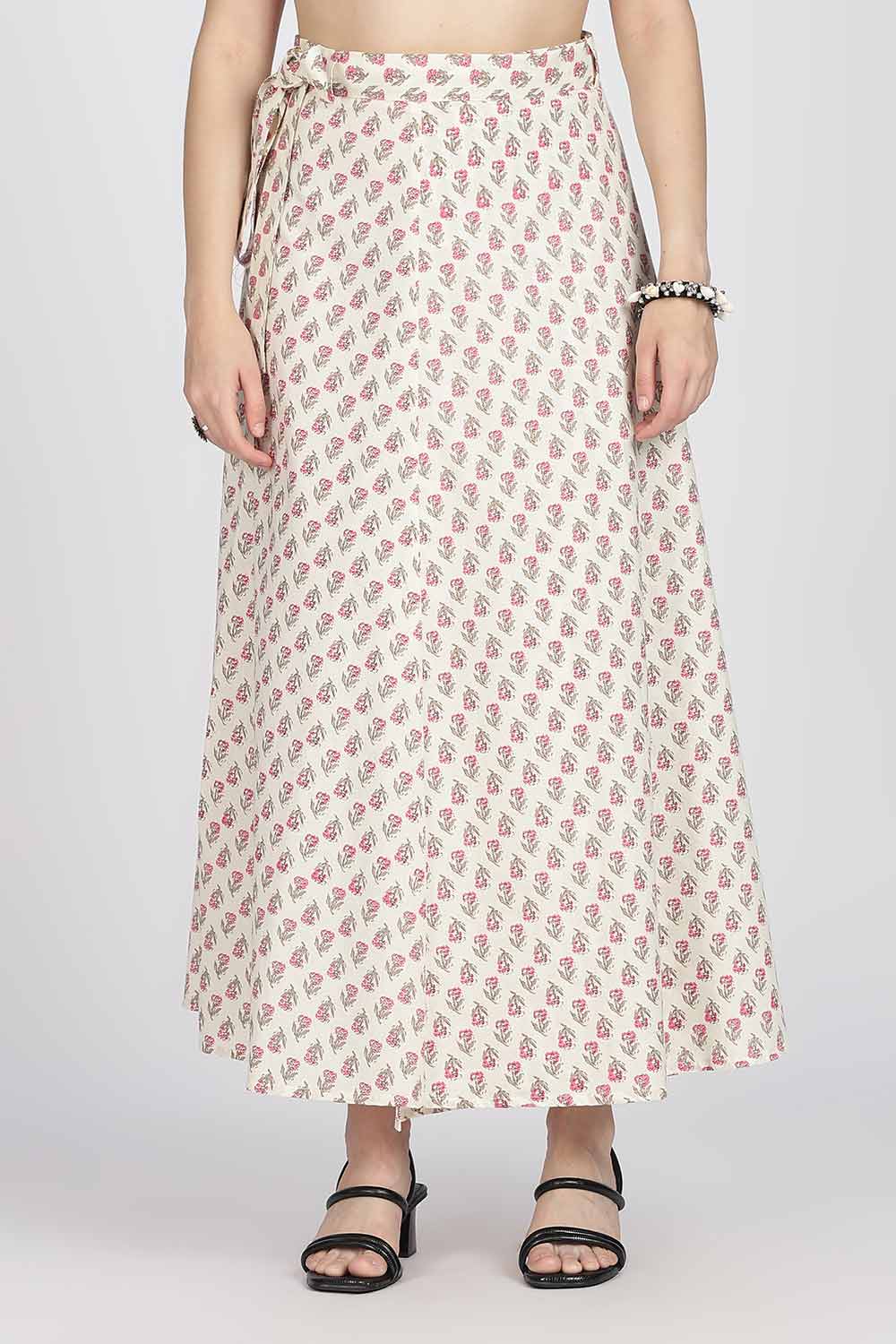 Mythri Women’s Cotton Blend Wrap Skirt with Tie Up Skirt | Free Size Regular Fit Woven Skirt for Daily Wear - Pink - SK07