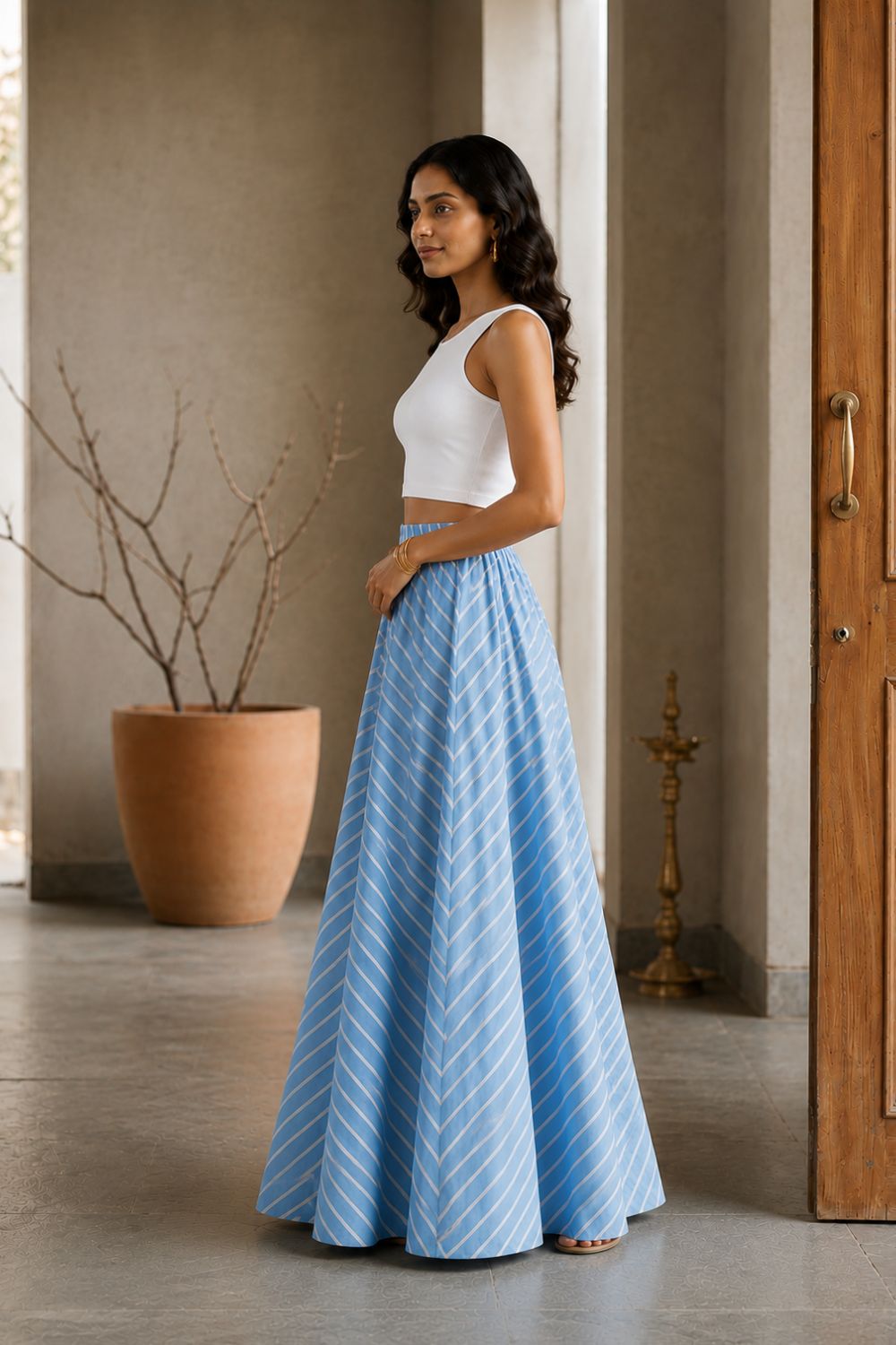 Mythri Women's Leheriya Print Cotton Long Skirt – Flared Ethnic Maxi Skirt for Women - SK05