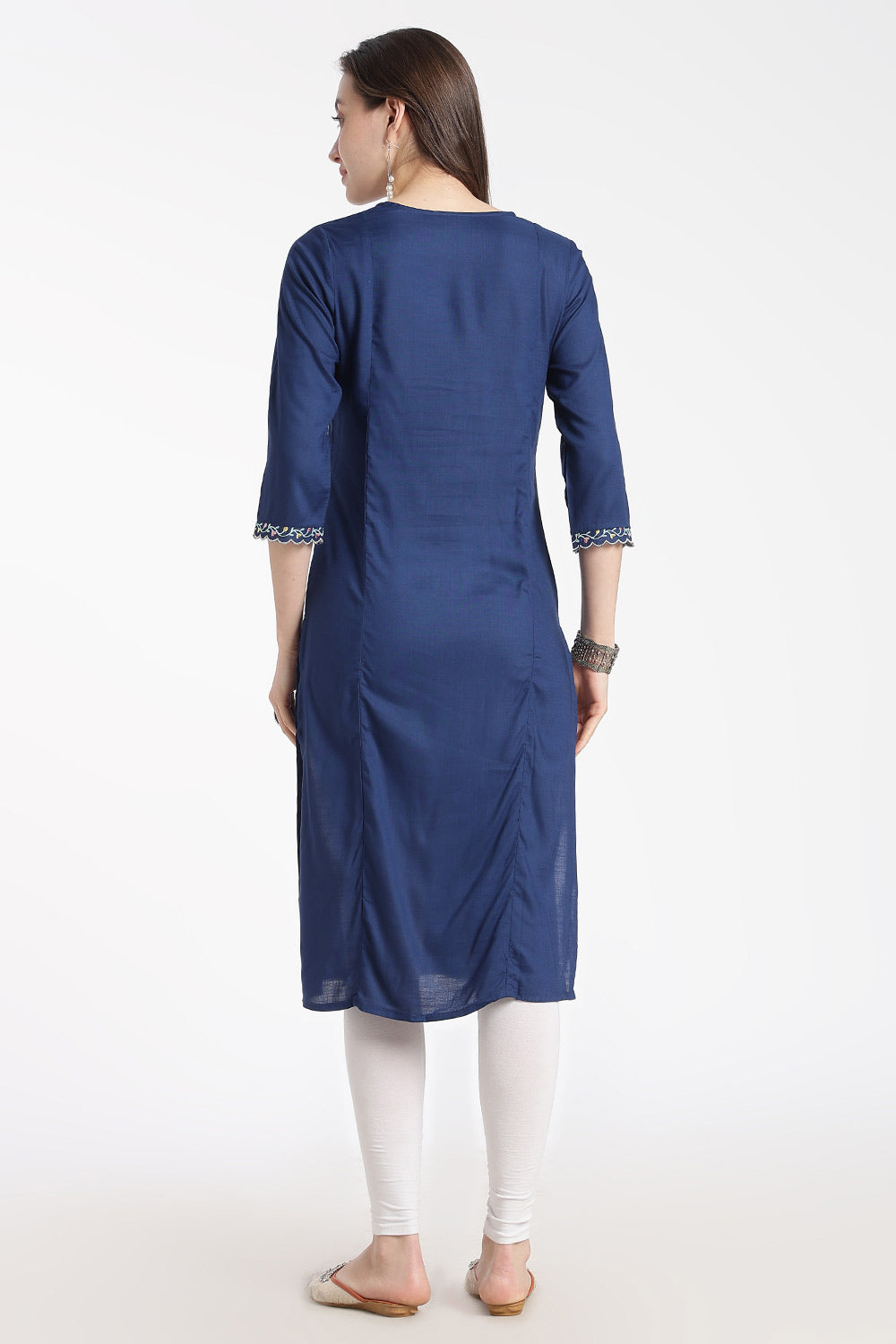 Mythri Women’s Rayon Embroidered Straight Kurti – V-Neck Scallop Edge Kurti for Women | Everyday Ethnic Kurti - RS02