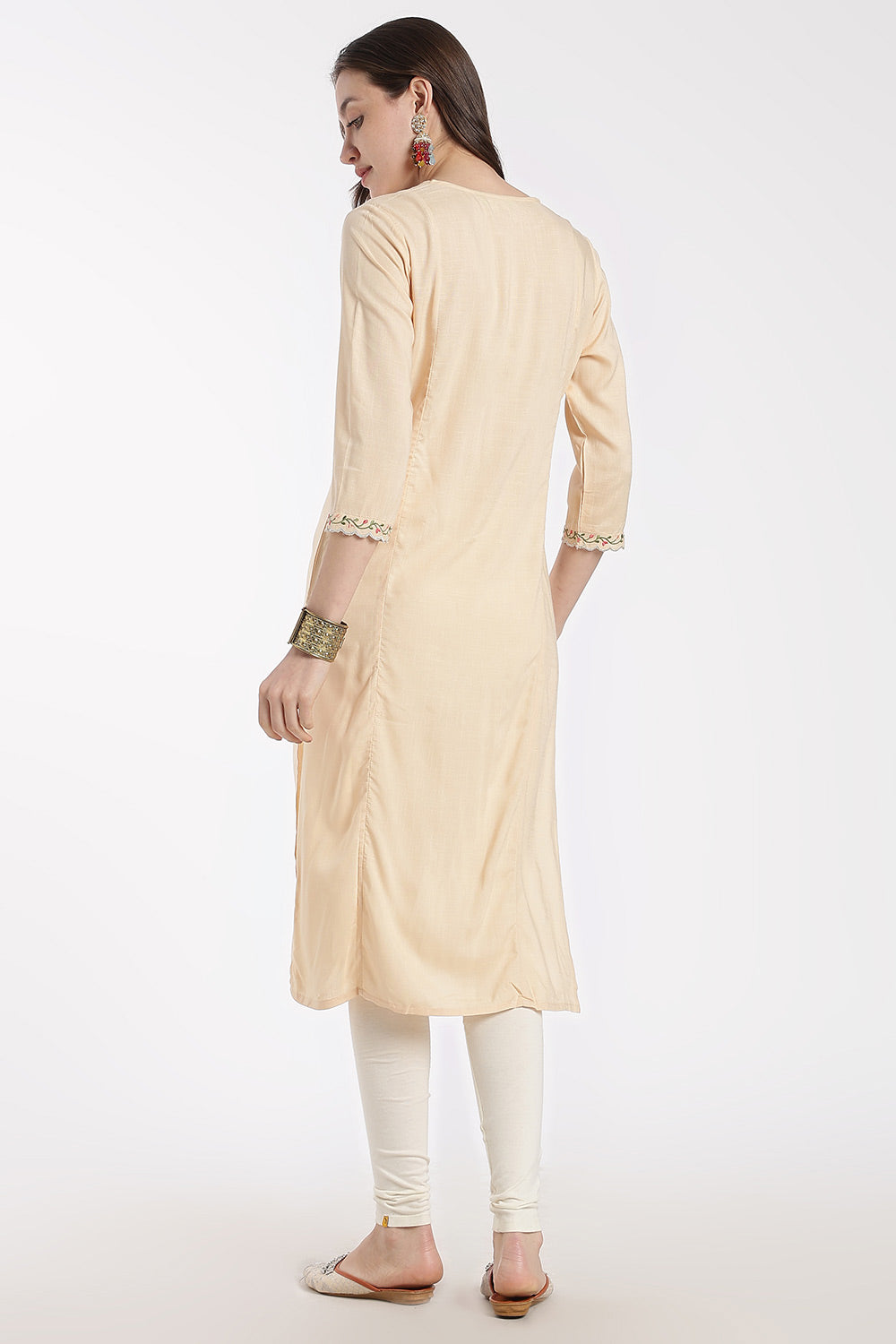 Mythri Women’s Rayon Embroidered Straight Kurti – V-Neck Scallop Edge Kurti for Women | Everyday Ethnic Kurti - RS02