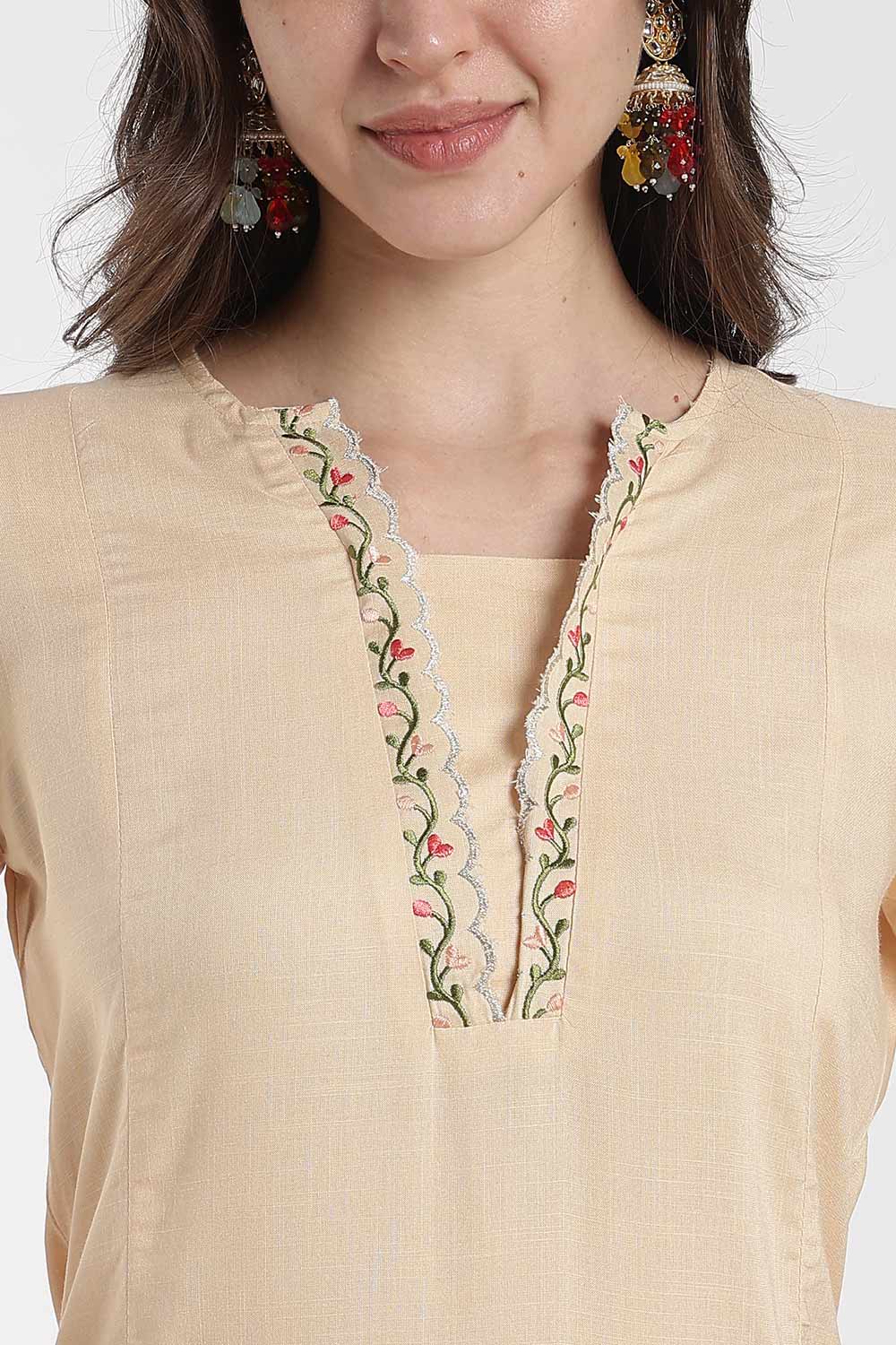 Mythri Women’s Rayon Embroidered Straight Kurti – V-Neck Scallop Edge Kurti for Women | Everyday Ethnic Kurti - RS02