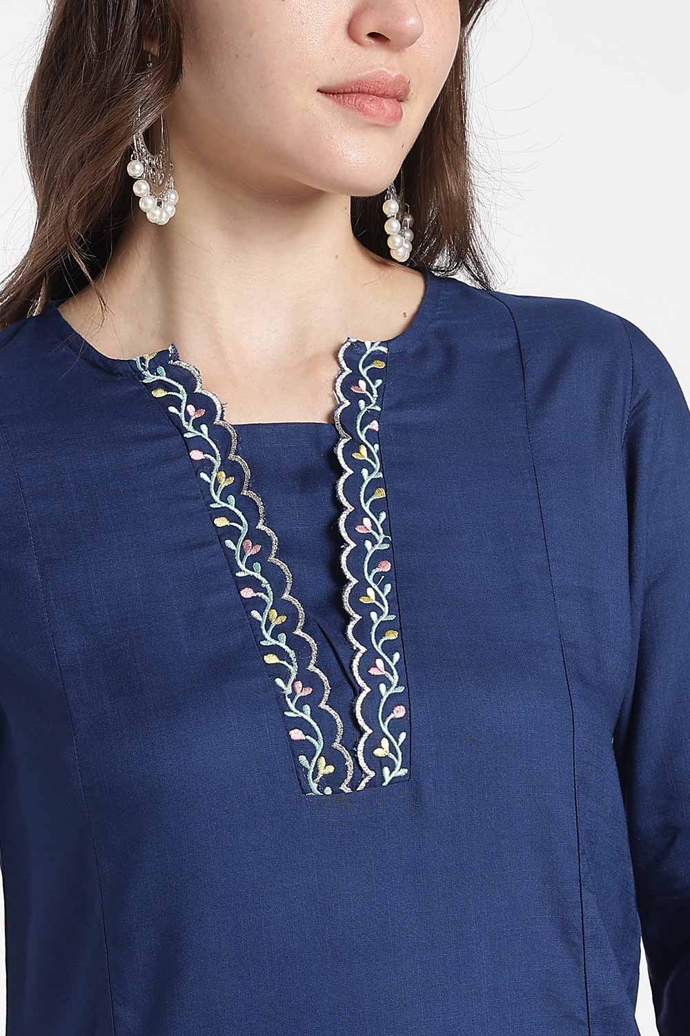 Mythri Women’s Rayon Embroidered Straight Kurti – V-Neck Scallop Edge Kurti for Women | Everyday Ethnic Kurti - RS02