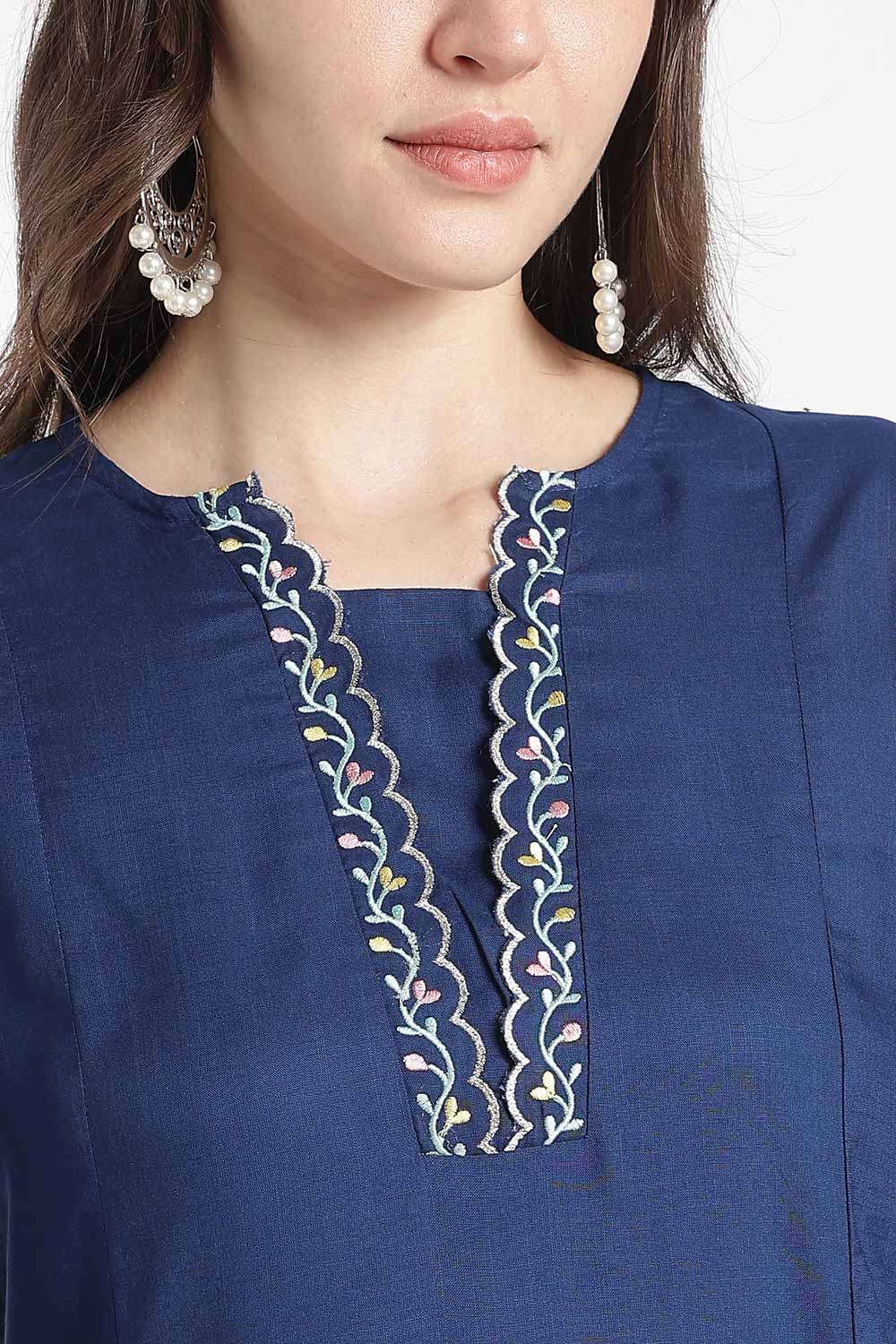 Mythri Women’s Rayon Embroidered Straight Kurti – V-Neck Scallop Edge Kurti for Women | Everyday Ethnic Kurti - RS02