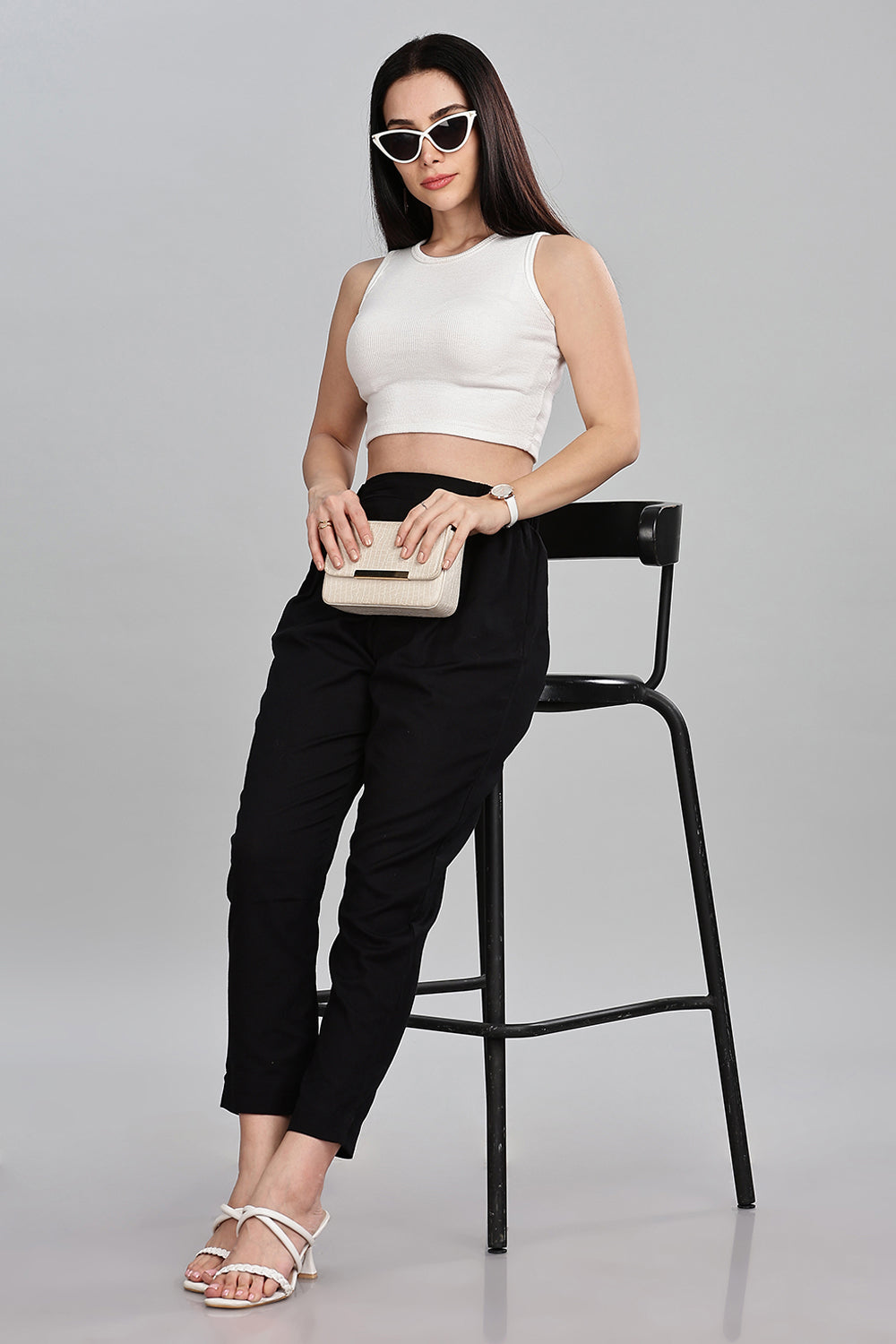 Mythri Women’s Straight Cotton-Blend Pants | Soft Handfeel, Drawstring Waist & Hem Slit - P002