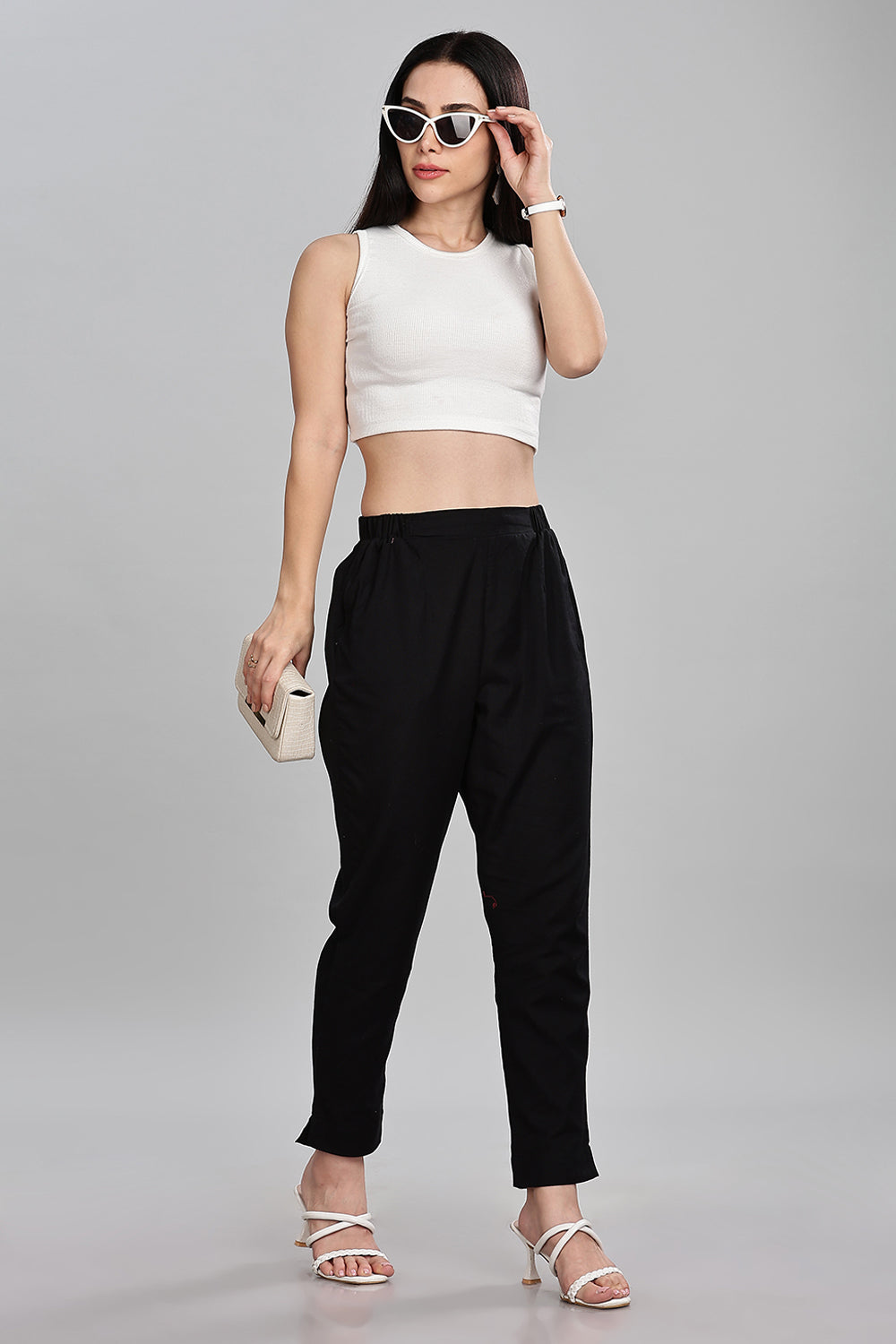 Mythri Women’s Straight Cotton-Blend Pants | Soft Handfeel, Drawstring Waist & Hem Slit - P002