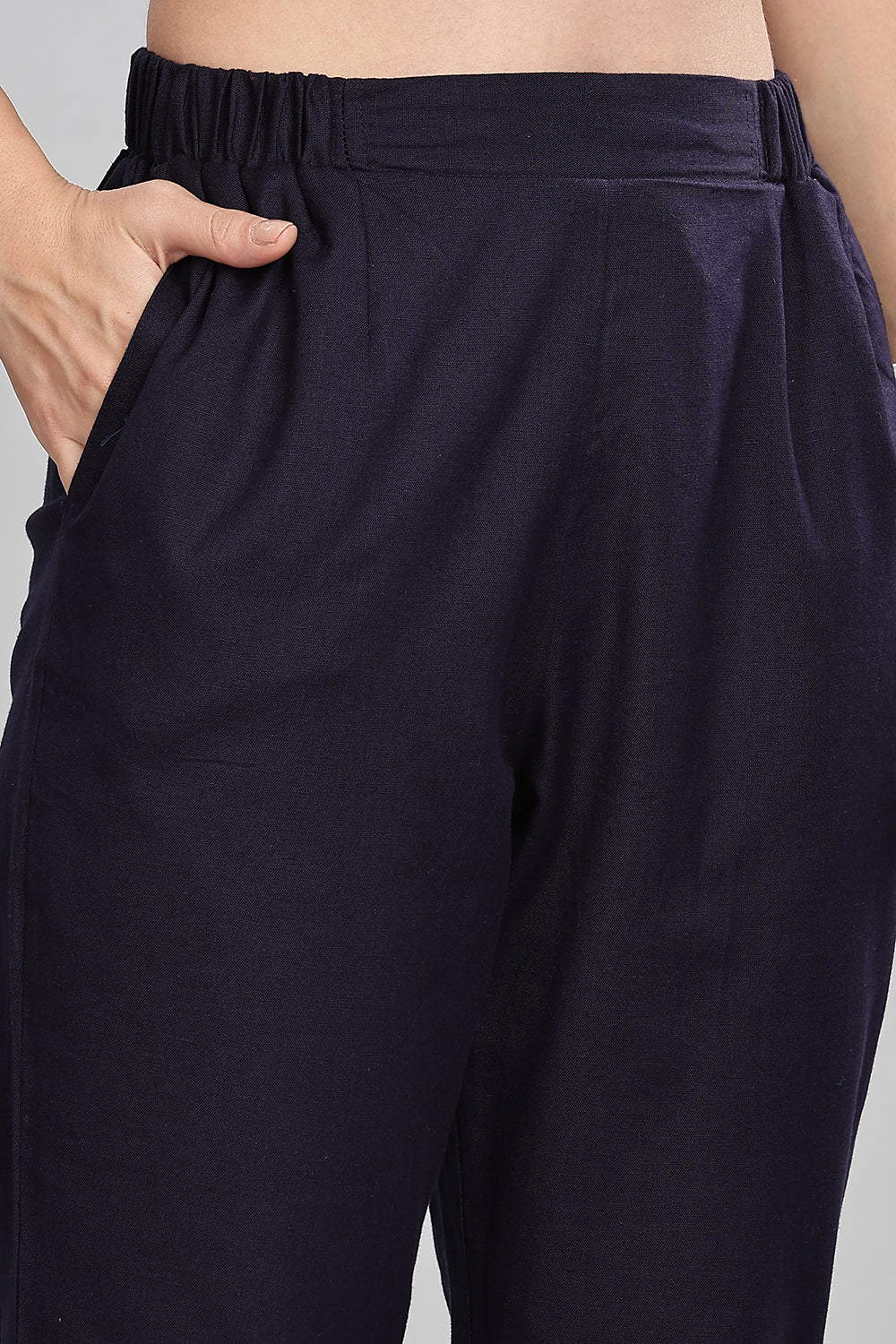 Mythri Women’s Straight Cotton-Blend Pants | Soft Handfeel, Drawstring Waist & Hem Slit - P002