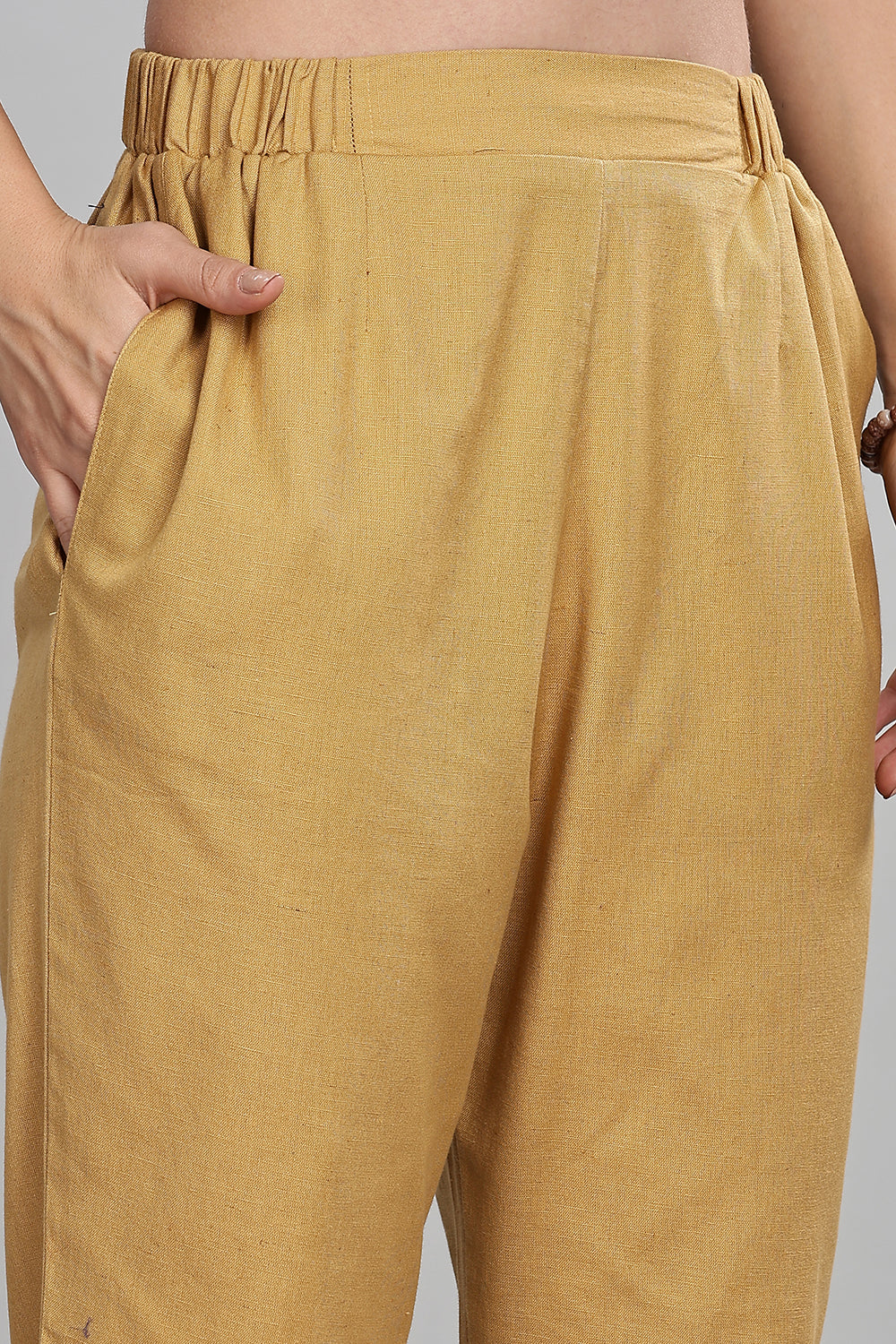 Mythri Women’s Straight Cotton-Blend Pants | Soft Handfeel, Drawstring Waist & Hem Slit - P002