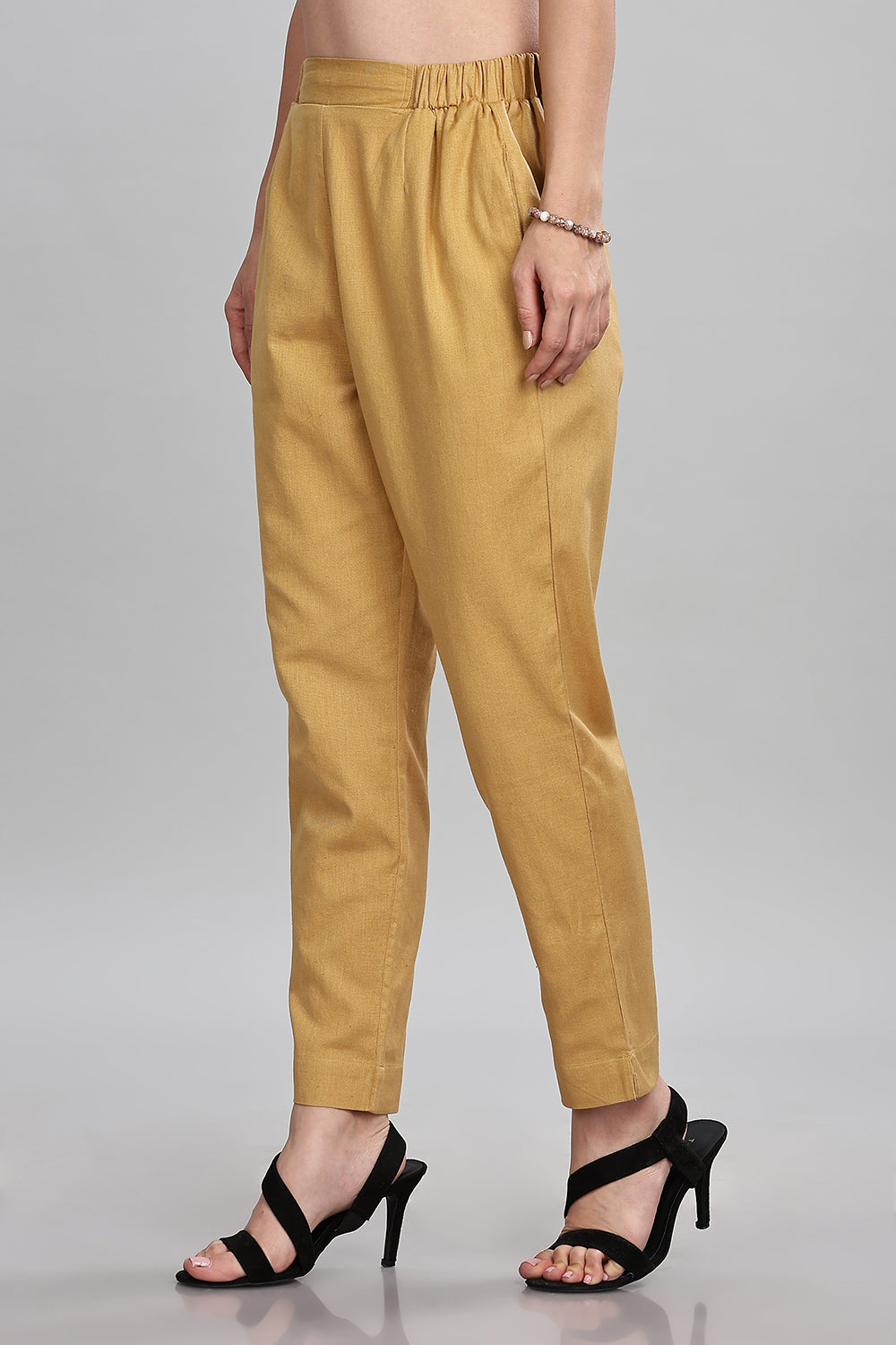 Mythri Women’s Straight Cotton-Blend Pants | Soft Handfeel, Drawstring Waist & Hem Slit - P002