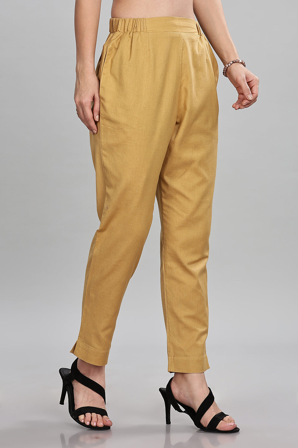 Mythri Women’s Straight Cotton-Blend Pants | Soft Handfeel, Drawstring Waist & Hem Slit - P002