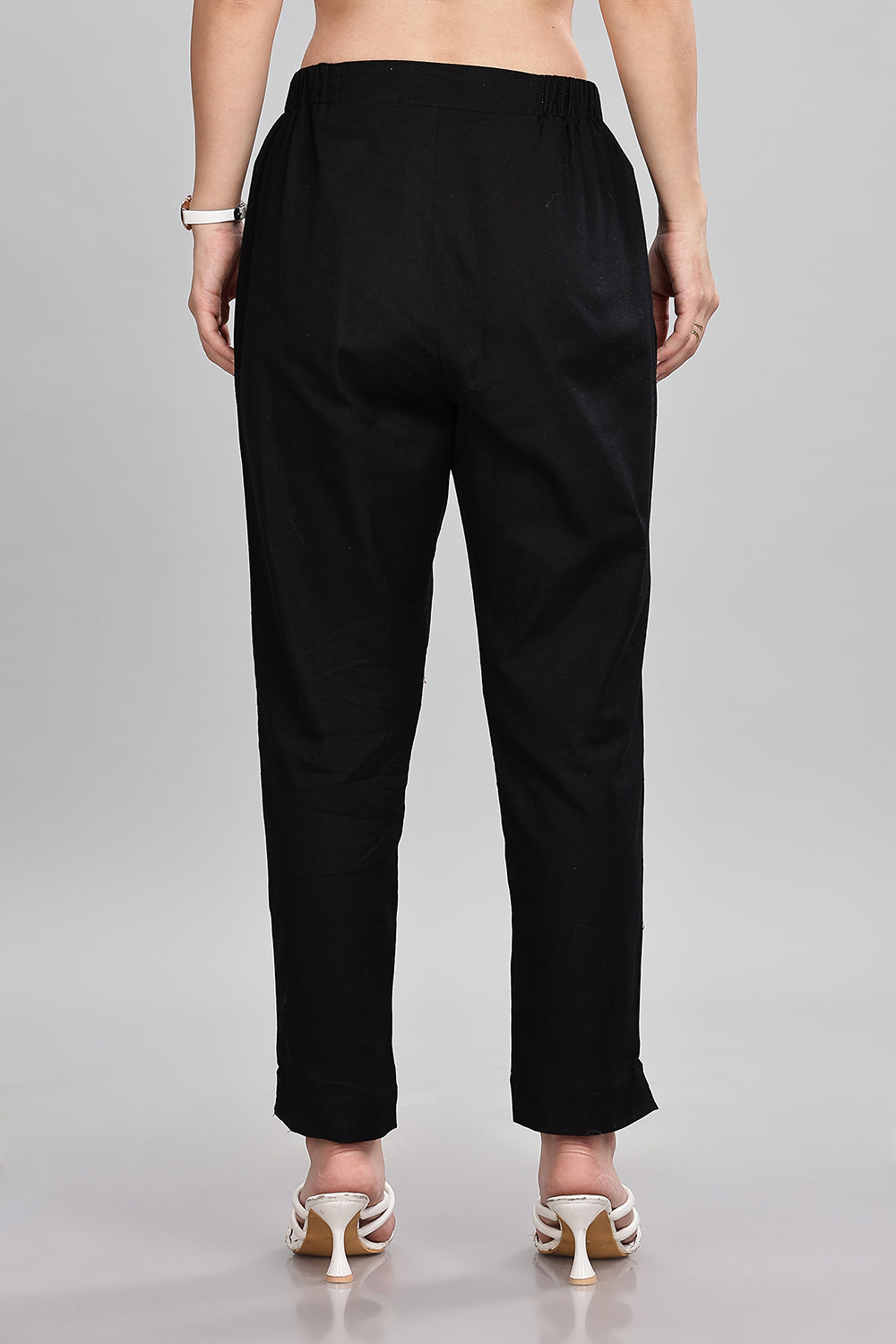 Mythri Women’s Straight Cotton-Blend Pants | Soft Handfeel, Drawstring Waist & Hem Slit - P002