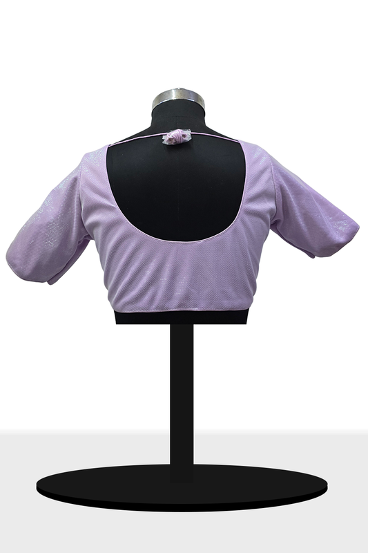 Women's Blouse Silk Blend Padded Front Open Round Neck Princess Cut Elbow Sleeve Shimmer Saree Blouse - Lavender - 1633