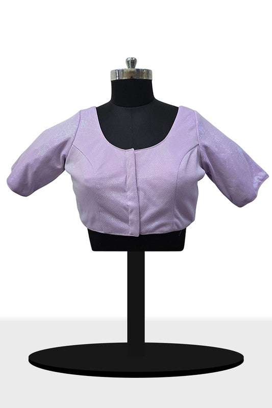 Women's Blouse Silk Blend Padded Front Open Round Neck Princess Cut Elbow Sleeve Shimmer Saree Blouse - Lavender - 1633