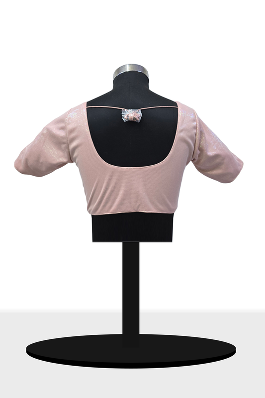 Women’s Blouse Silk Blend Padded Front Open Round Neck Princess Cut Elbow Sleeve Shimmer Saree Blouse - Peach - 1633