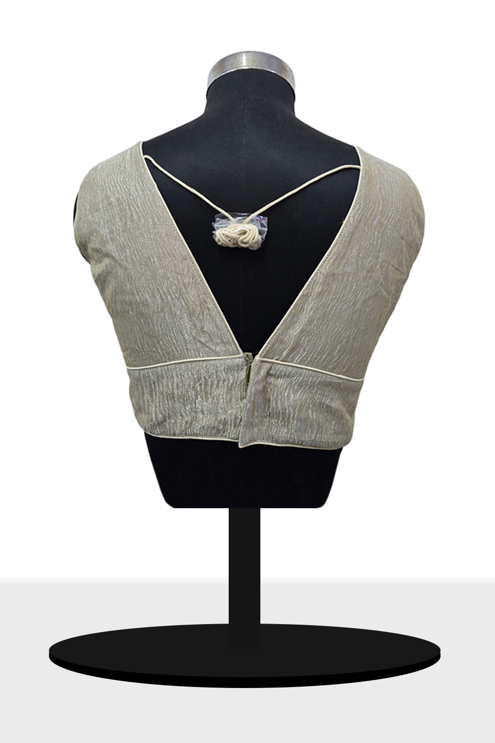 Women's Blouse Silk Blend Organza Padded Back Open V Neck Princess Cut Sleeveless Saree Blouse with Attachable Sleeves - Cream - 1638