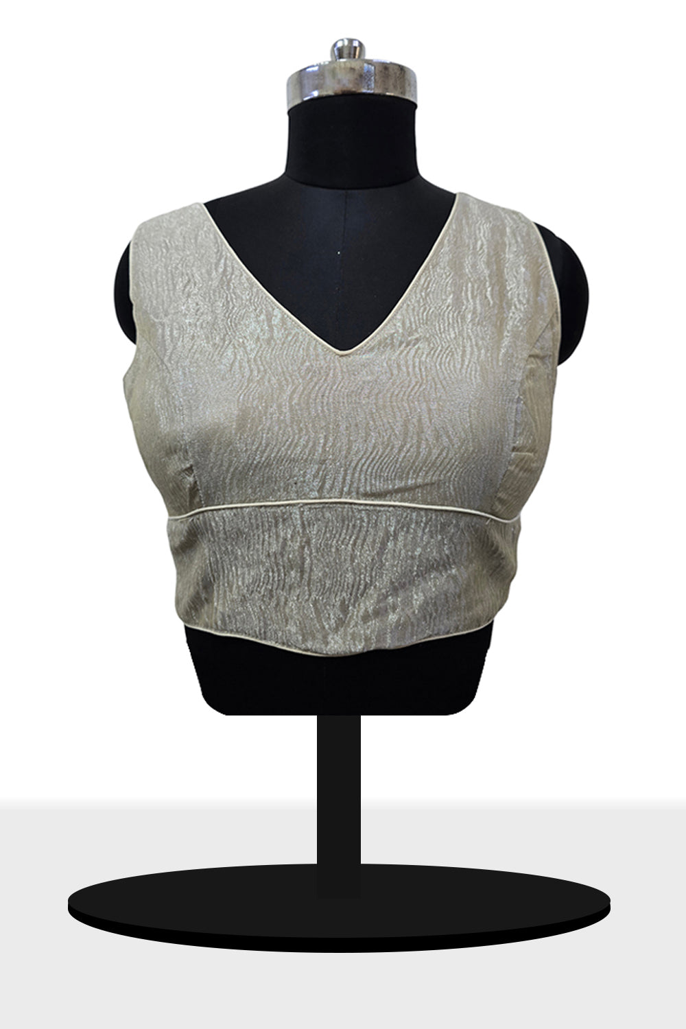 Women's Blouse Silk Blend Organza Padded Back Open V Neck Princess Cut Sleeveless Saree Blouse with Attachable Sleeves - Beige - 1638