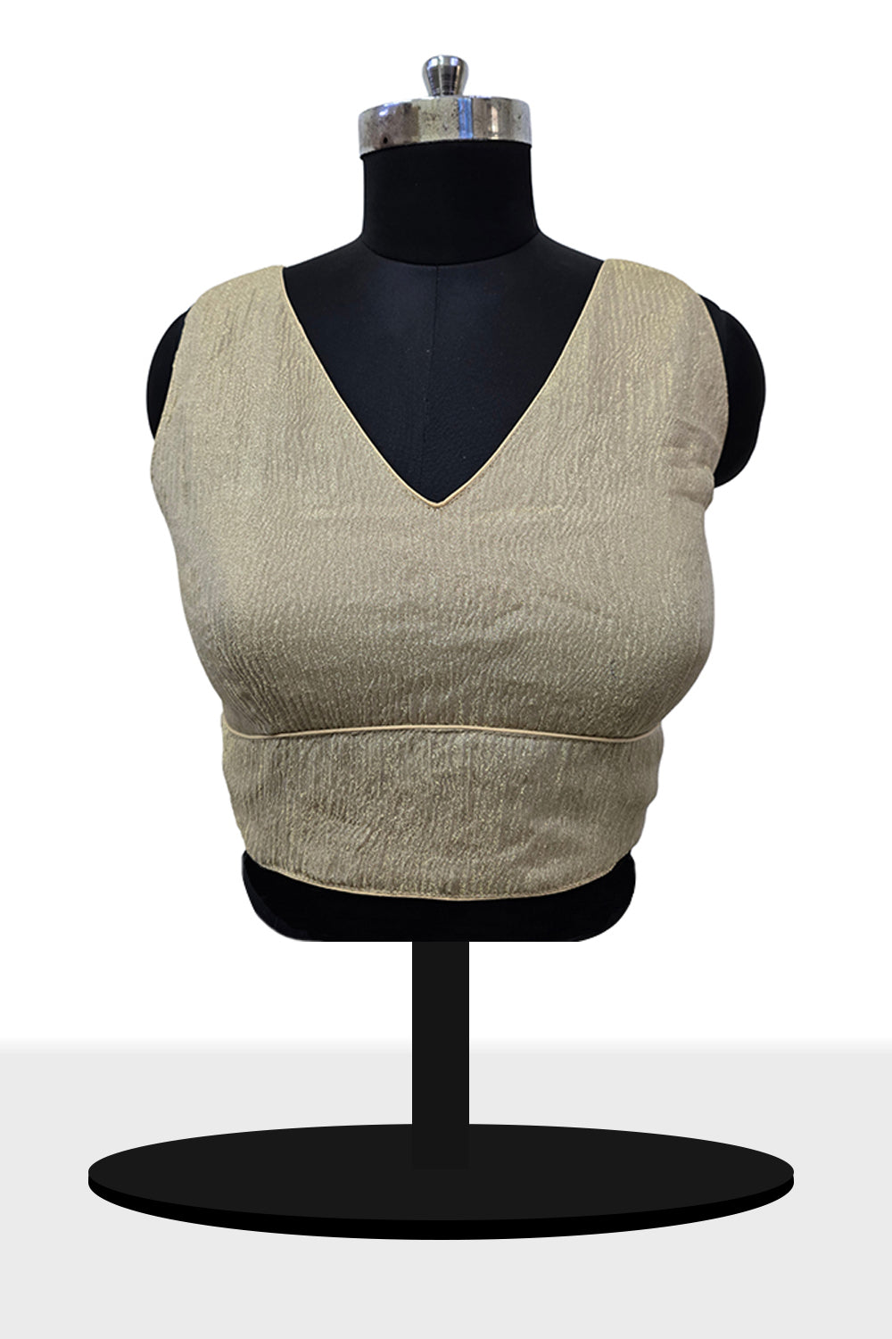 Women's Blouse Silk Blend Organza Padded Back Open V Neck Princess Cut Sleeveless Saree Blouse with Attachable Sleeves - Gold - 1638