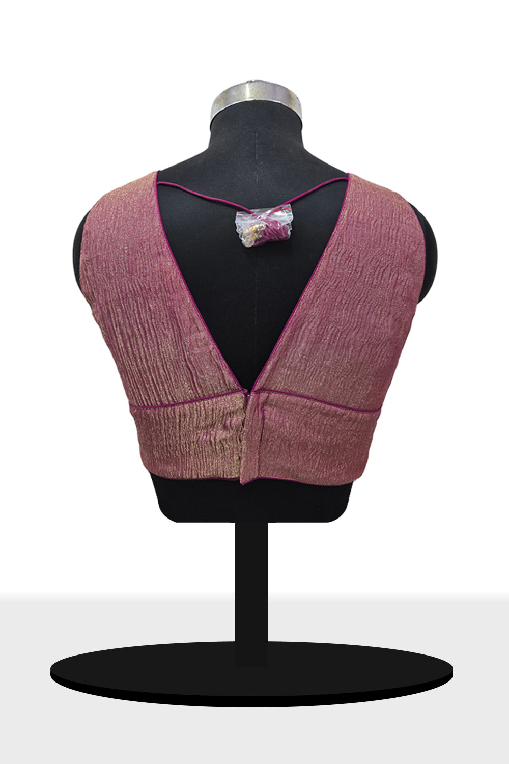 Women’s Blouse Silk Blend Organza Padded Back Open V Neck Princess Cut Sleeveless Saree Blouse with Attachable Sleeves - Magenta - 1638