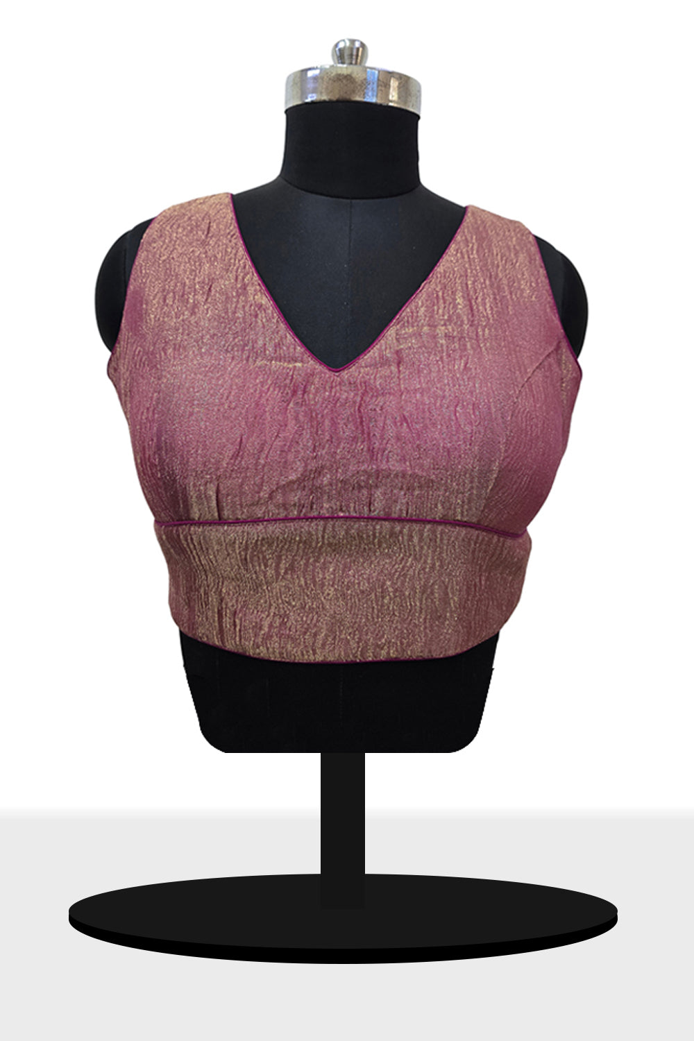 Women's Blouse Silk Blend Organza Padded Back Open V Neck Princess Cut Sleeveless Saree Blouse with Attachable Sleeves - Magenta - 1638