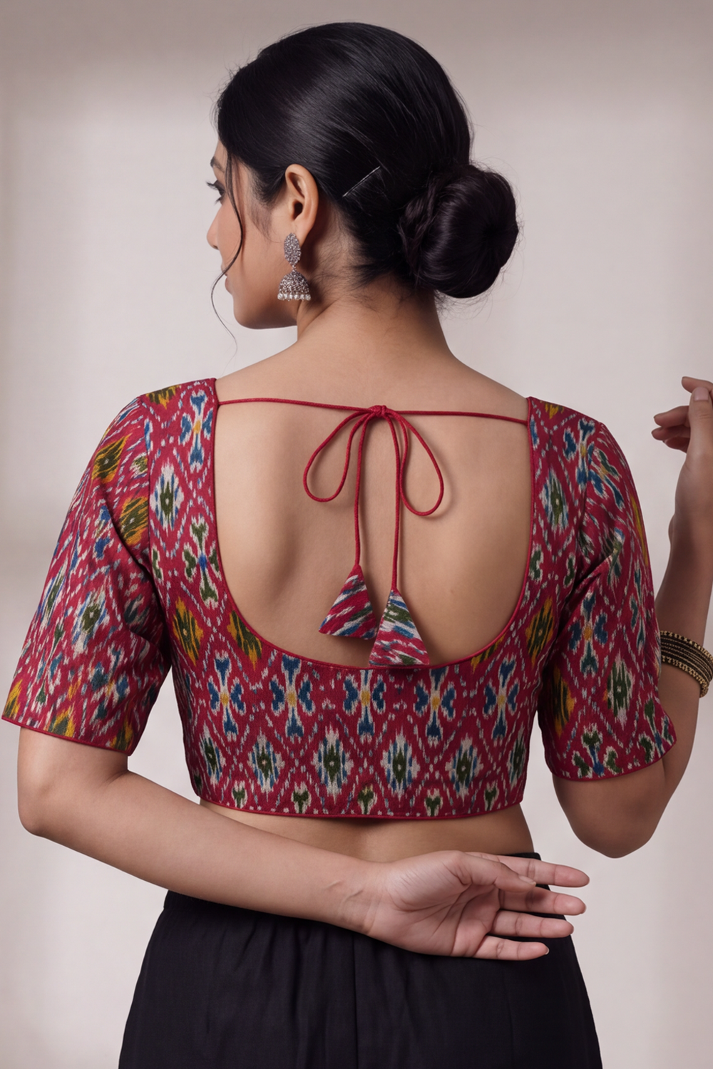 Women's Prints Cotton Blend Saree Blouse with U-neck, Elbow Sleeve and Regular Fit | Ready-to-Wear Saree Blouse for Daily Wear & Festive Wear - 641A
