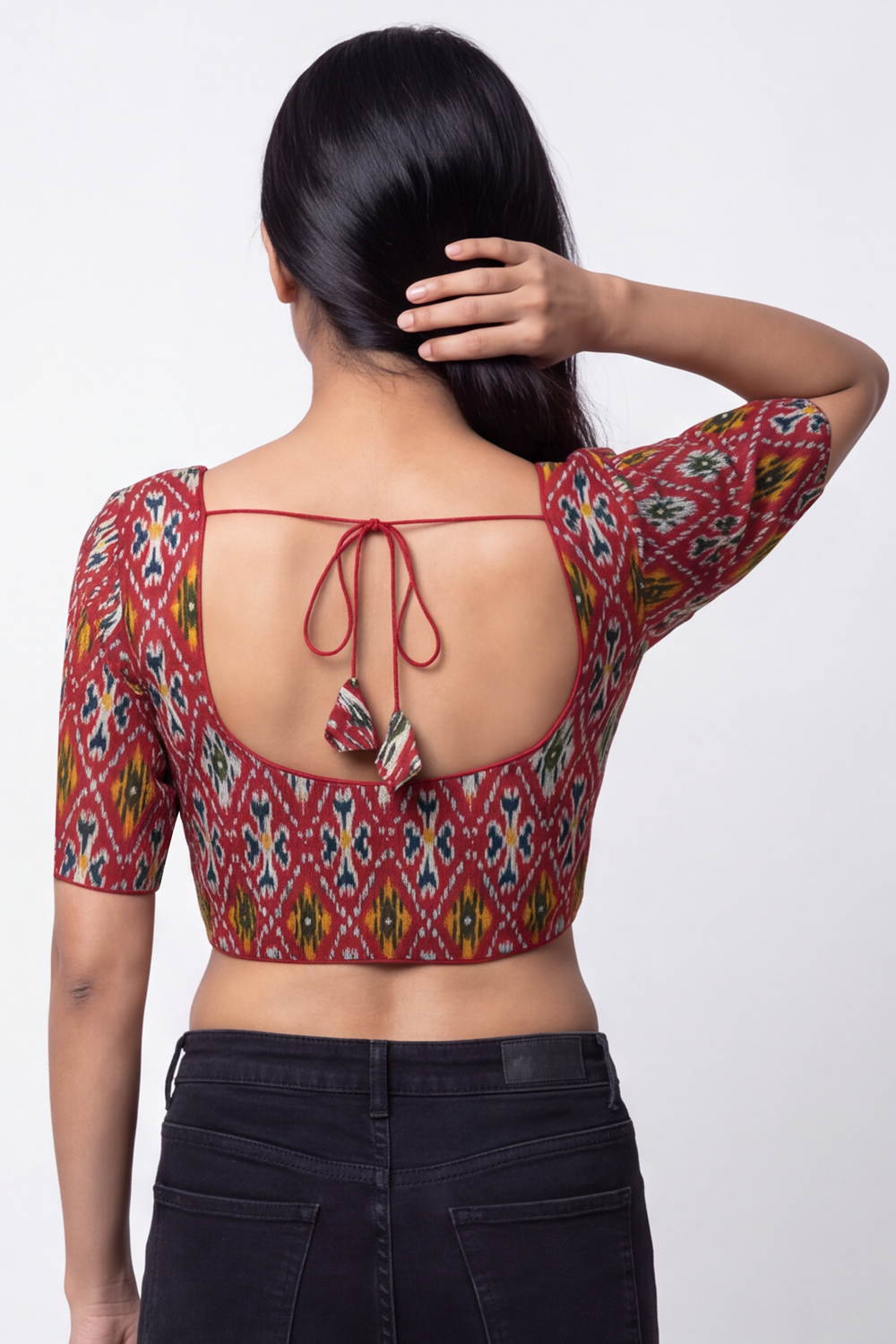 Women's Prints Cotton Blend Saree Blouse with U-neck, Elbow Sleeve and Regular Fit | Ready-to-Wear Saree Blouse for Daily Wear & Festive Wear - 641B