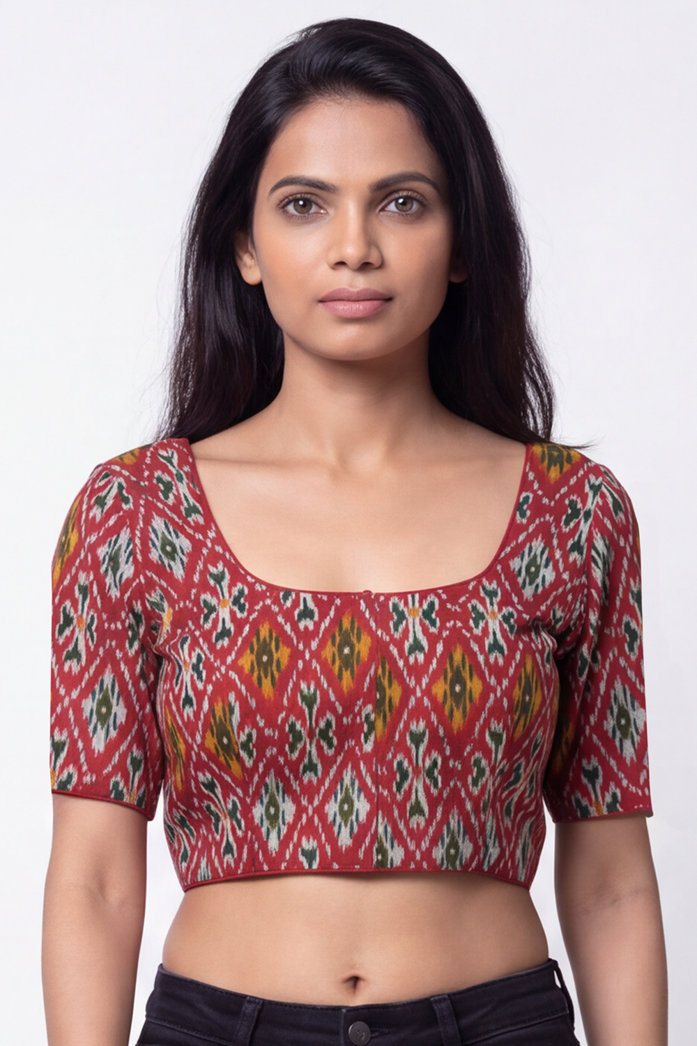 Women's Prints Cotton Blend Saree Blouse with U-neck, Elbow Sleeve and Regular Fit | Ready-to-Wear Saree Blouse for Daily Wear & Festive Wear - 641B